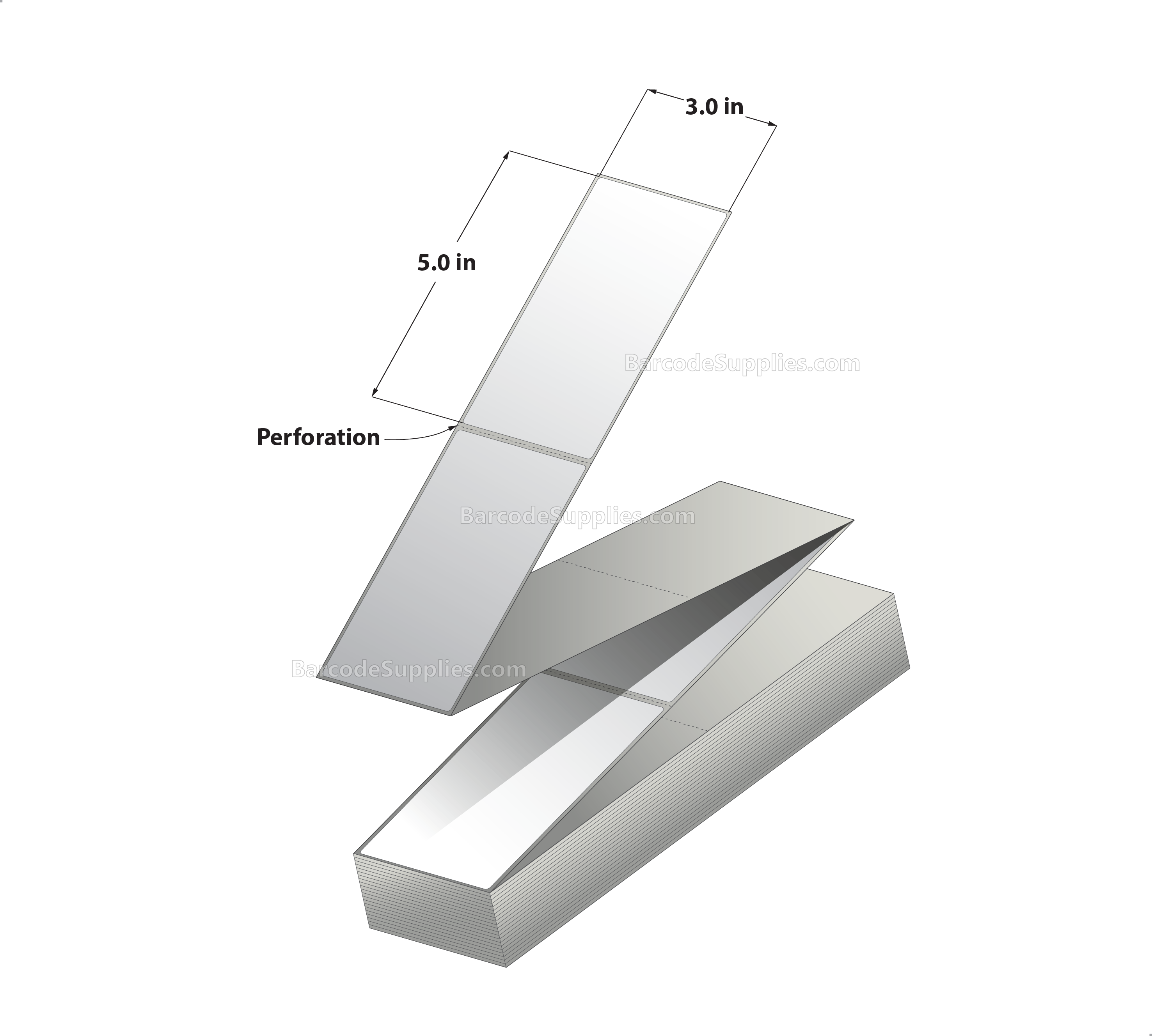 3 x 5 Thermal Transfer White Labels With Permanent Acrylic Adhesive - Perforated - 1250 Labels Per Stack - Carton Of 2 Stacks - 2500 Labels Total - MPN: THF35-1