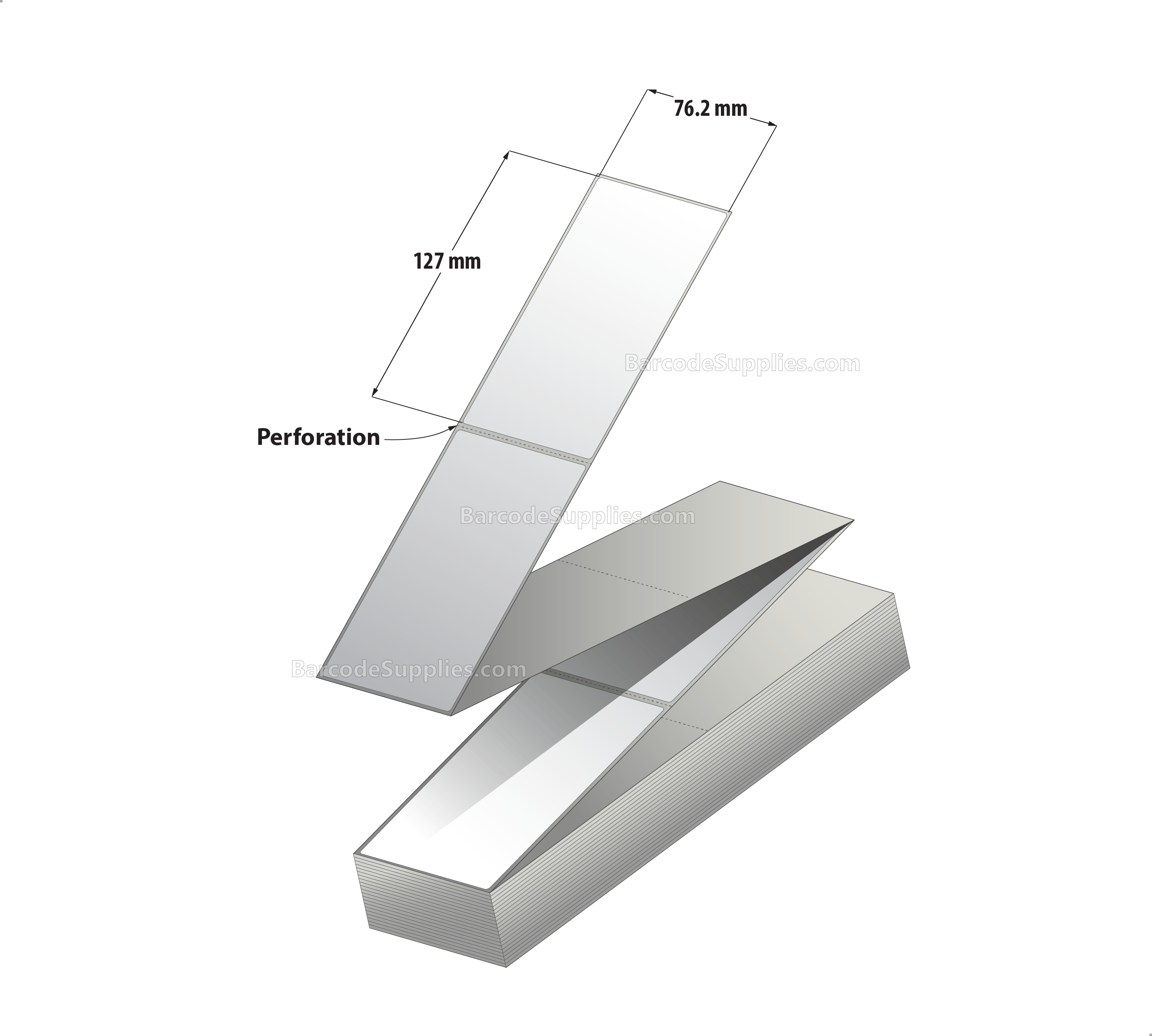 3 x 5 Thermal Transfer White Labels With Permanent Adhesive - Perforated - 1250 Labels Per Stack - Carton Of 2 Stacks - 2500 Labels Total - MPN: RT-3-5-1250-FF