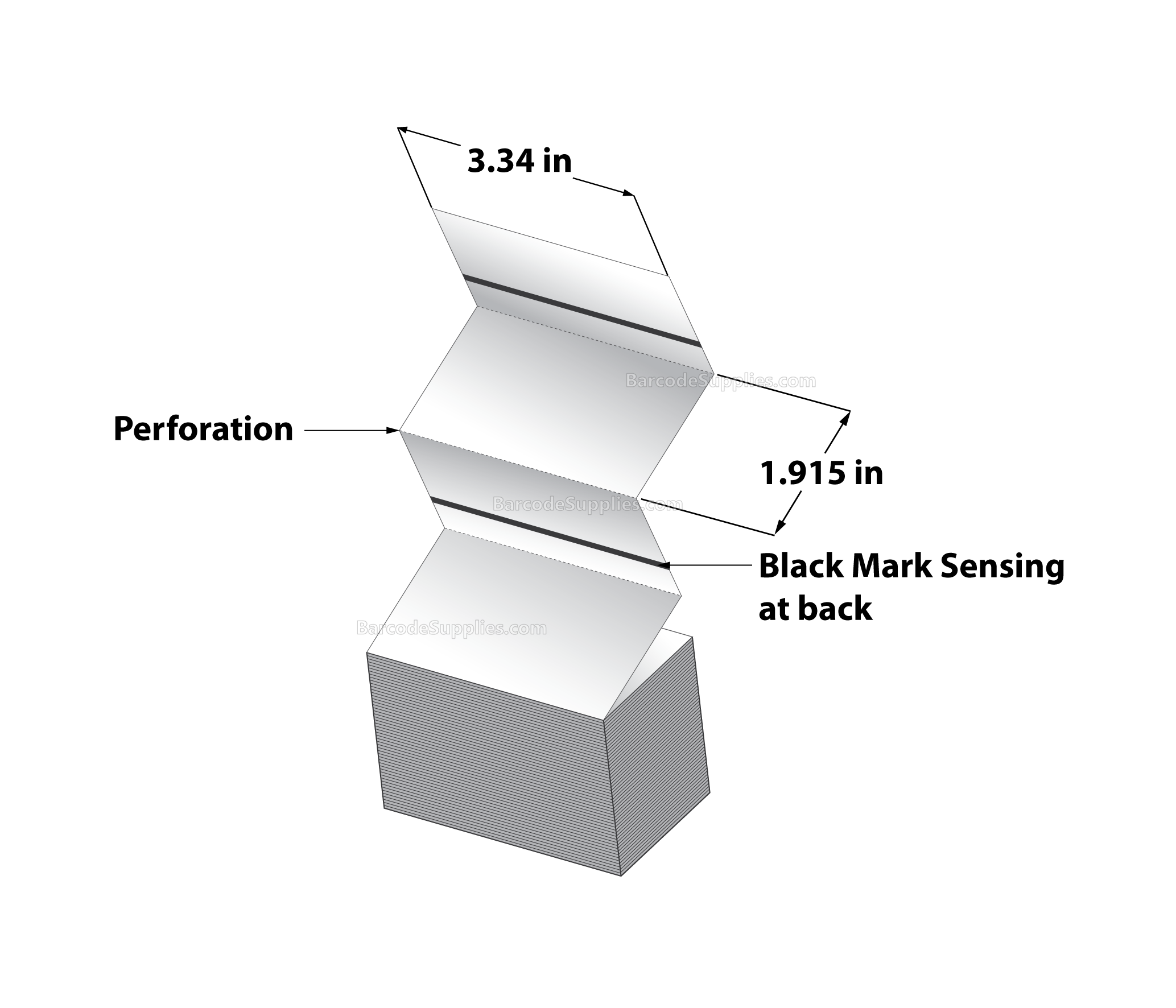 3.34 x 1.915 Direct Thermal White Tags With No Adhesive - Perforated - 3200 Tags Per Stack - Carton Of 10 Stacks - 32000 Tags Total - MPN: REP-334-1915-NF