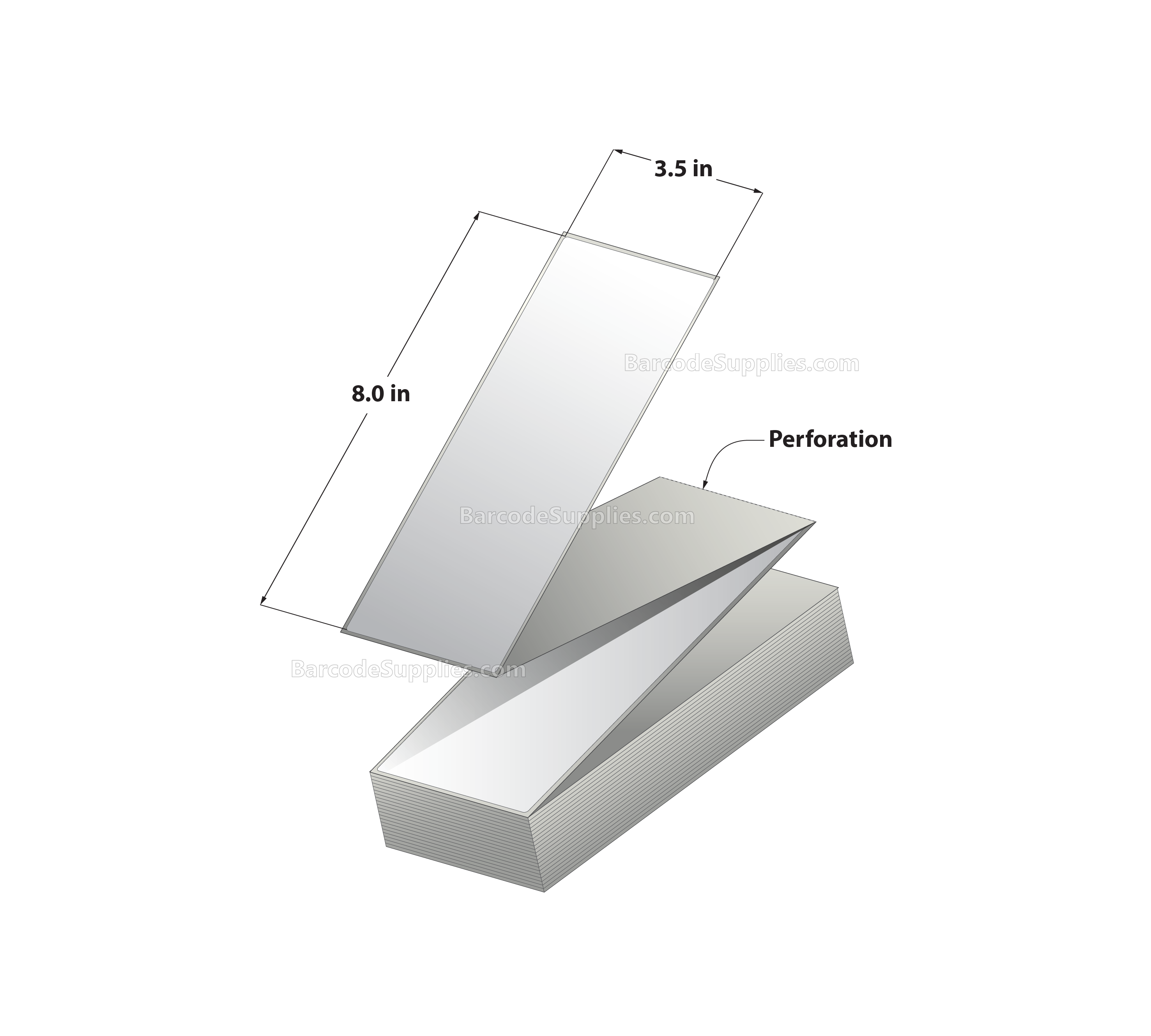 3.5 x 8 Thermal Transfer White Labels With Permanent Acrylic Adhesive - Perforated - 970 Labels Per Stack - Carton Of 3 Stacks - 2910 Labels Total - MPN: THF358-1
