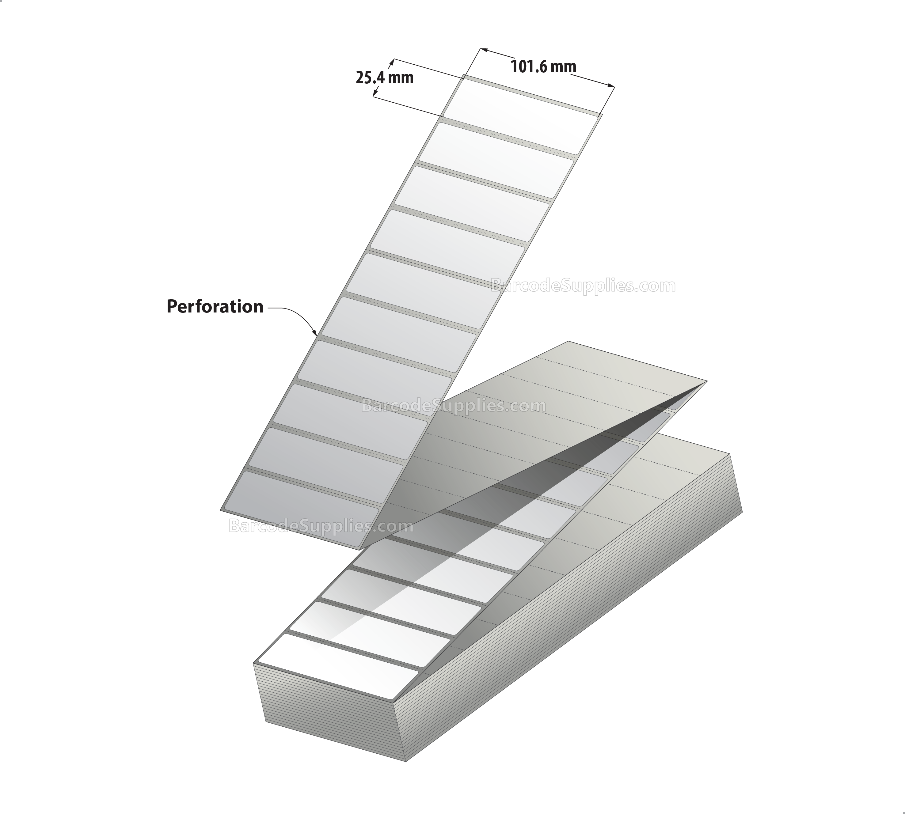 4 x 1 Thermal Transfer White Labels With Permanent Acrylic Adhesive - Perforated - 10500 Labels Per Stack - Carton Of 2 Stacks - 21000 Labels Total - MPN: THF41-1