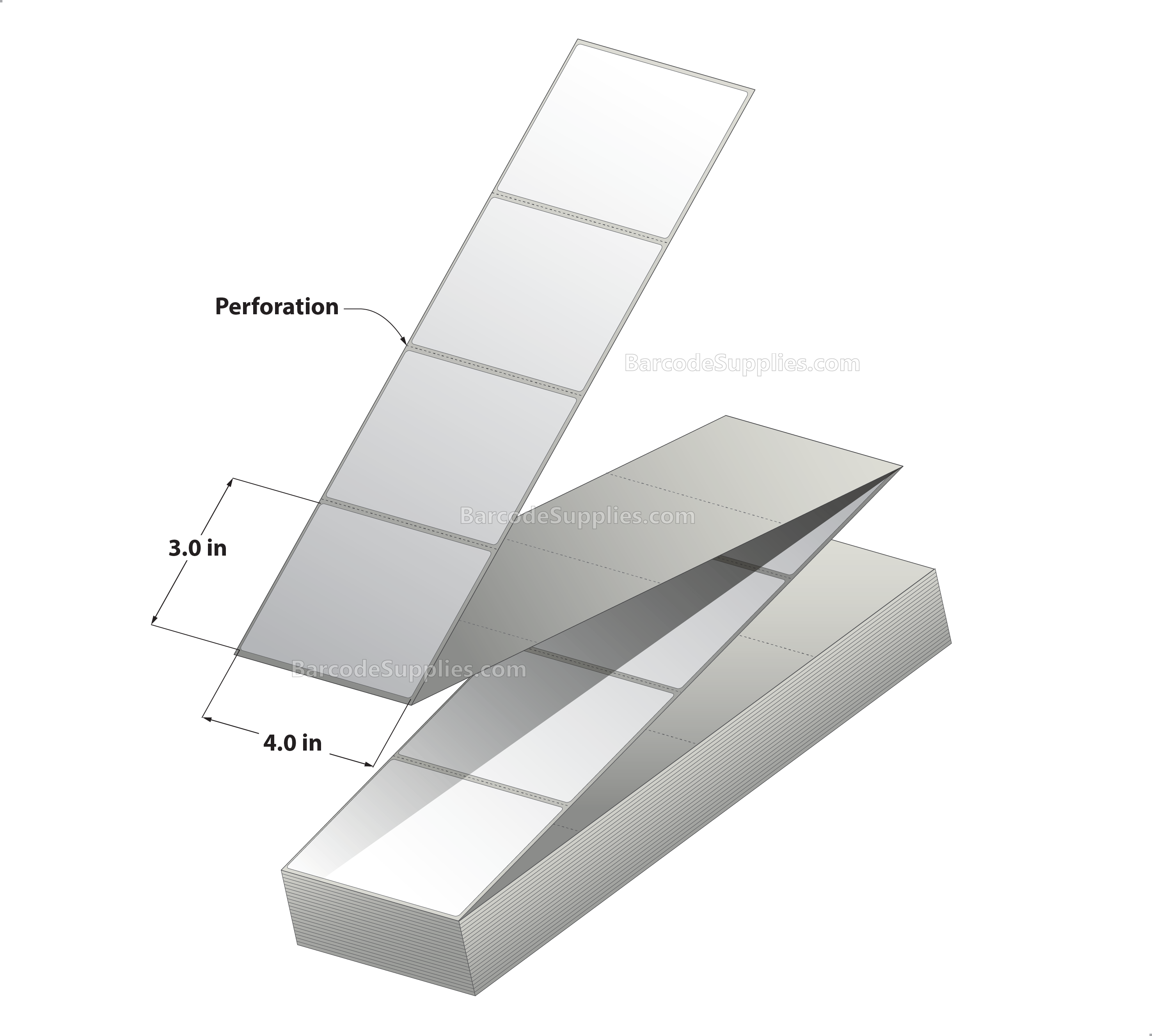 4 x 3 Thermal Transfer White Labels With Rubber Adhesive - Perforated - 5000 Labels Per Stack - Carton Of 2 Stacks - 10000 Labels Total - MPN: CTT400300-FF