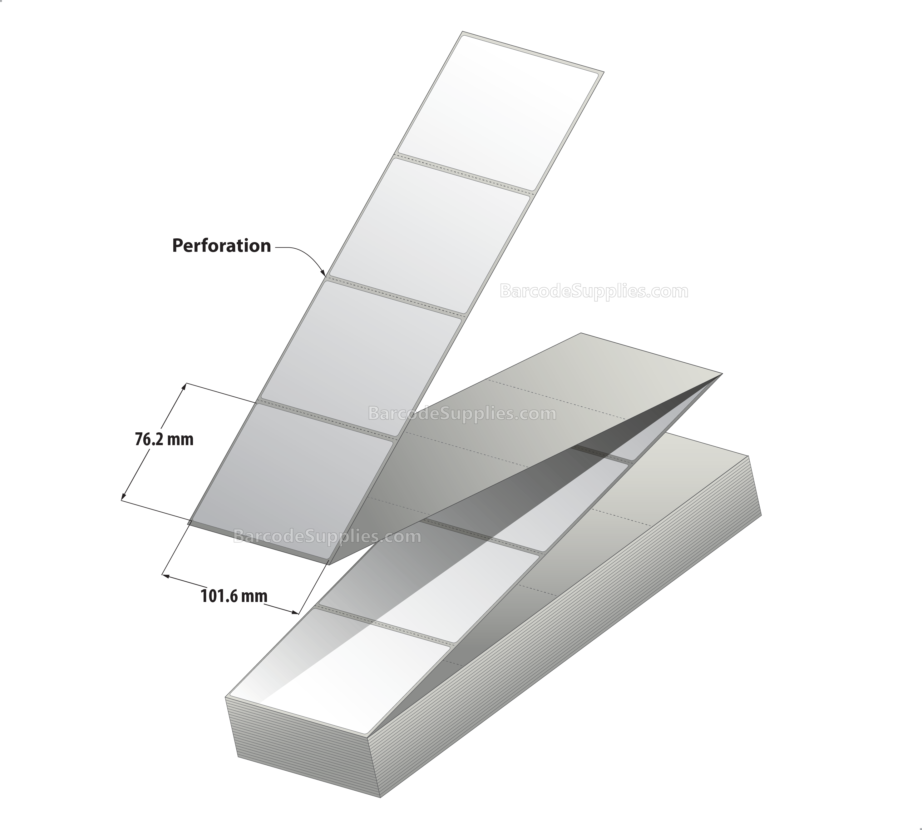 4 x 3 Thermal Transfer White Labels With Rubber Adhesive - Perforated - 5000 Labels Per Stack - Carton Of 2 Stacks - 10000 Labels Total - MPN: CTT400300-FF