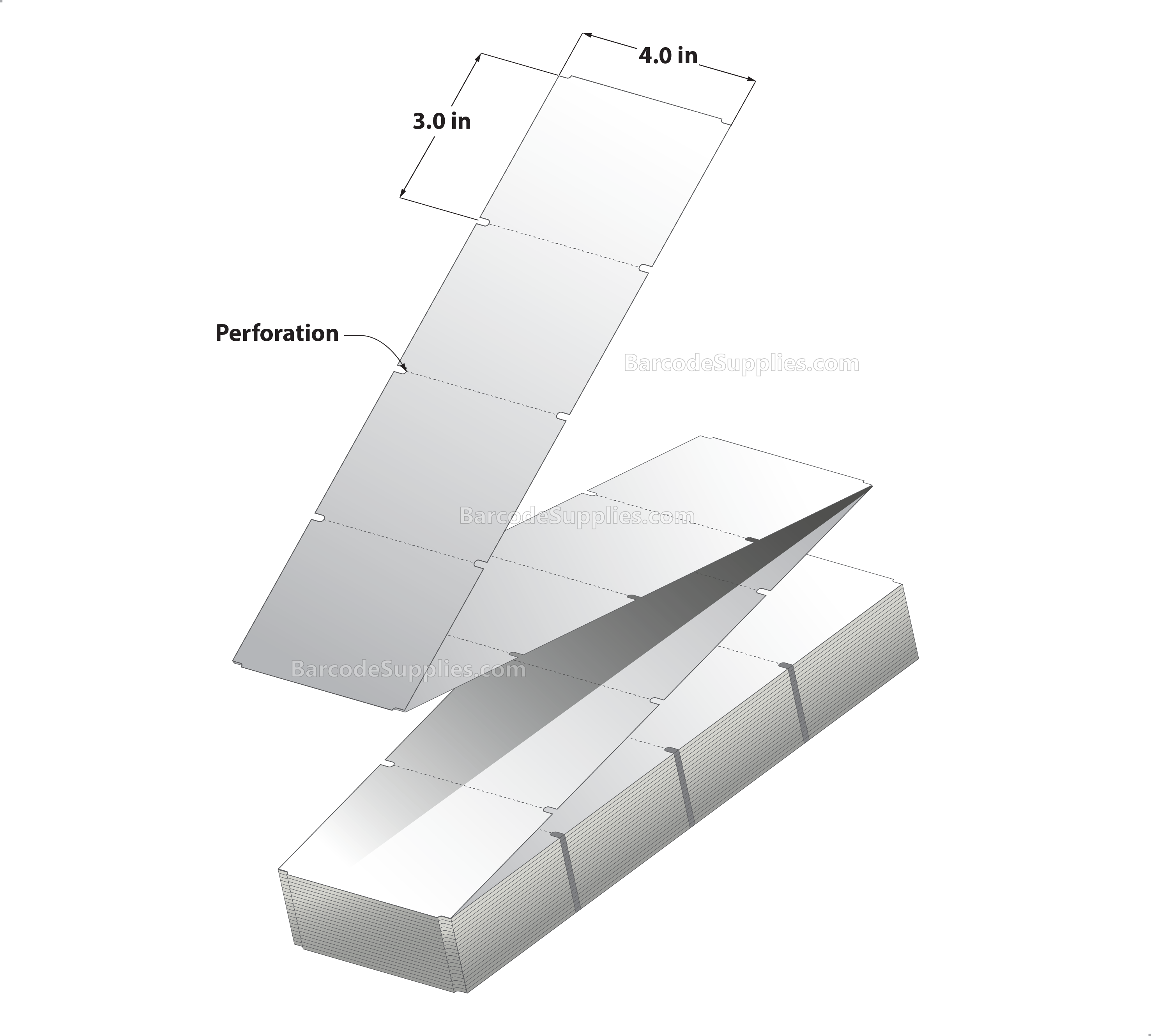 4 x 3 Thermal Transfer White Tags With No Adhesive - Perforated - 2000 Tags Per Stack - Carton Of 2 Stacks - 4000 Tags Total - MPN: RTAG-4-3-2000-FF