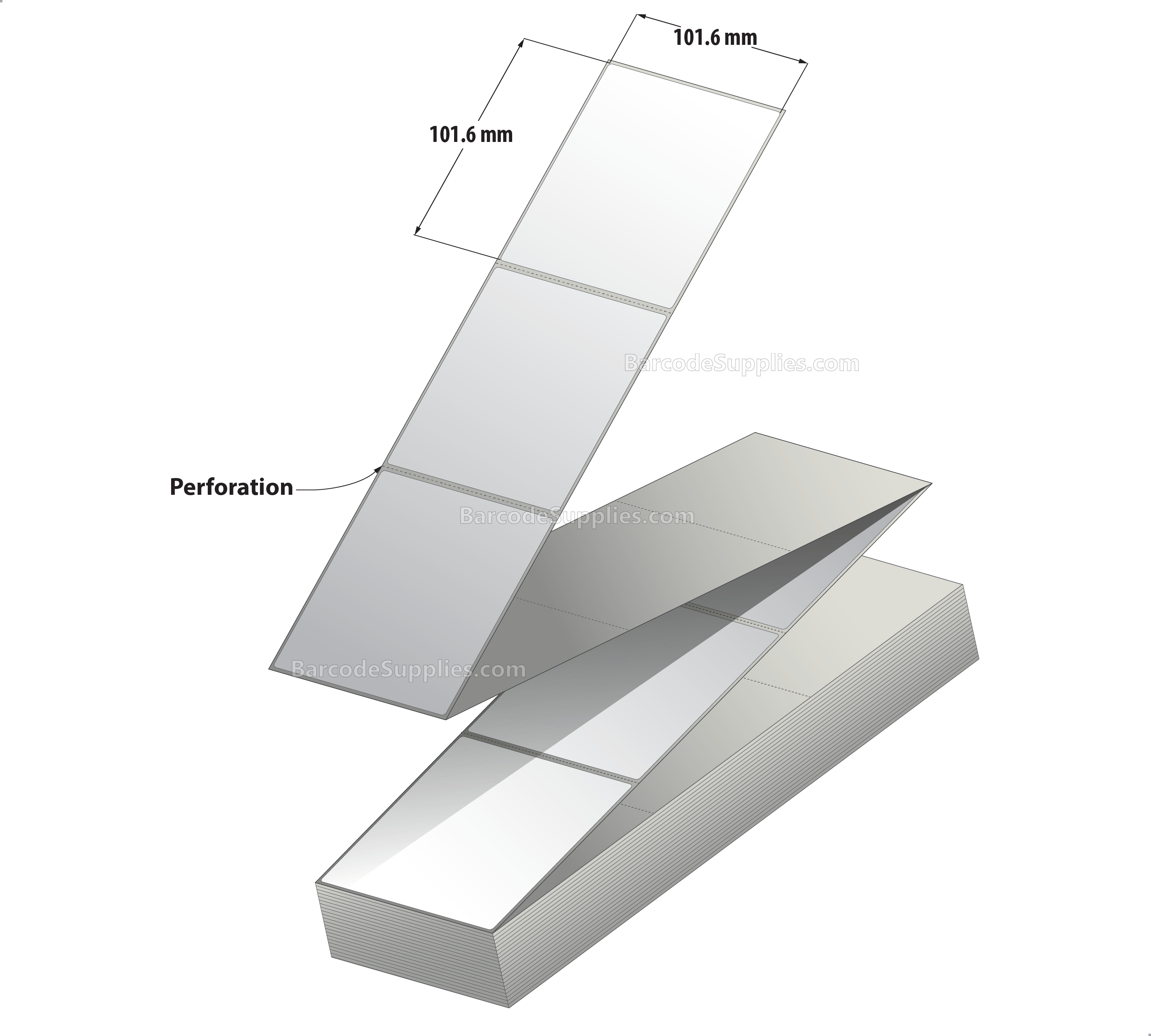 Products 4 x 4 Thermal Transfer White Labels With Rubber Adhesive - Perforated - 3000 Labels Per Stack - Carton Of 2 Stacks - 6000 Labels Total - MPN: CTT400400-FF