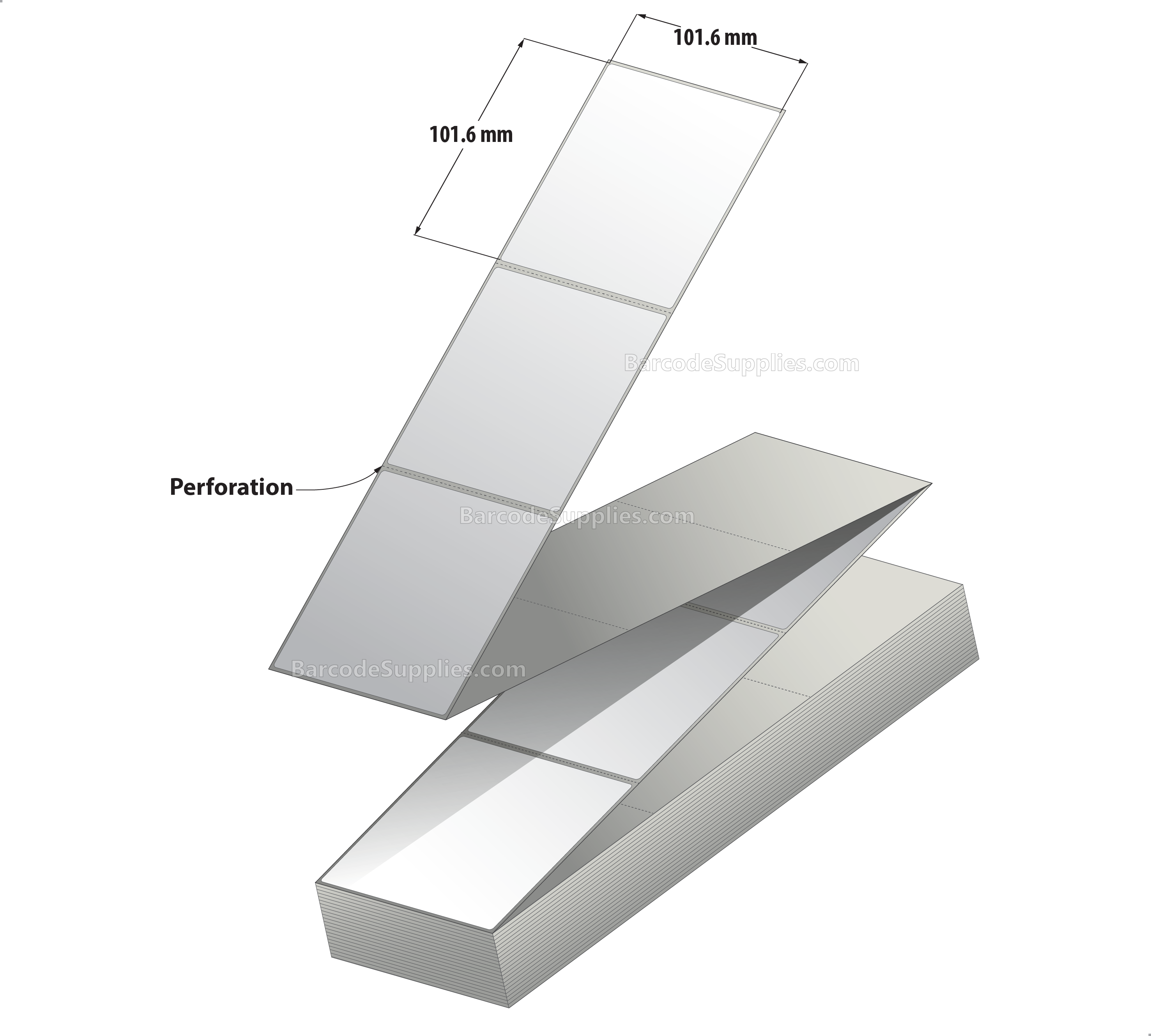4 x 4 Direct Thermal White Labels With Permanent Acrylic Adhesive - Perforated - 3000 Labels Per Stack - Carton Of 2 Stacks - 6000 Labels Total - MPN: DTF44-1