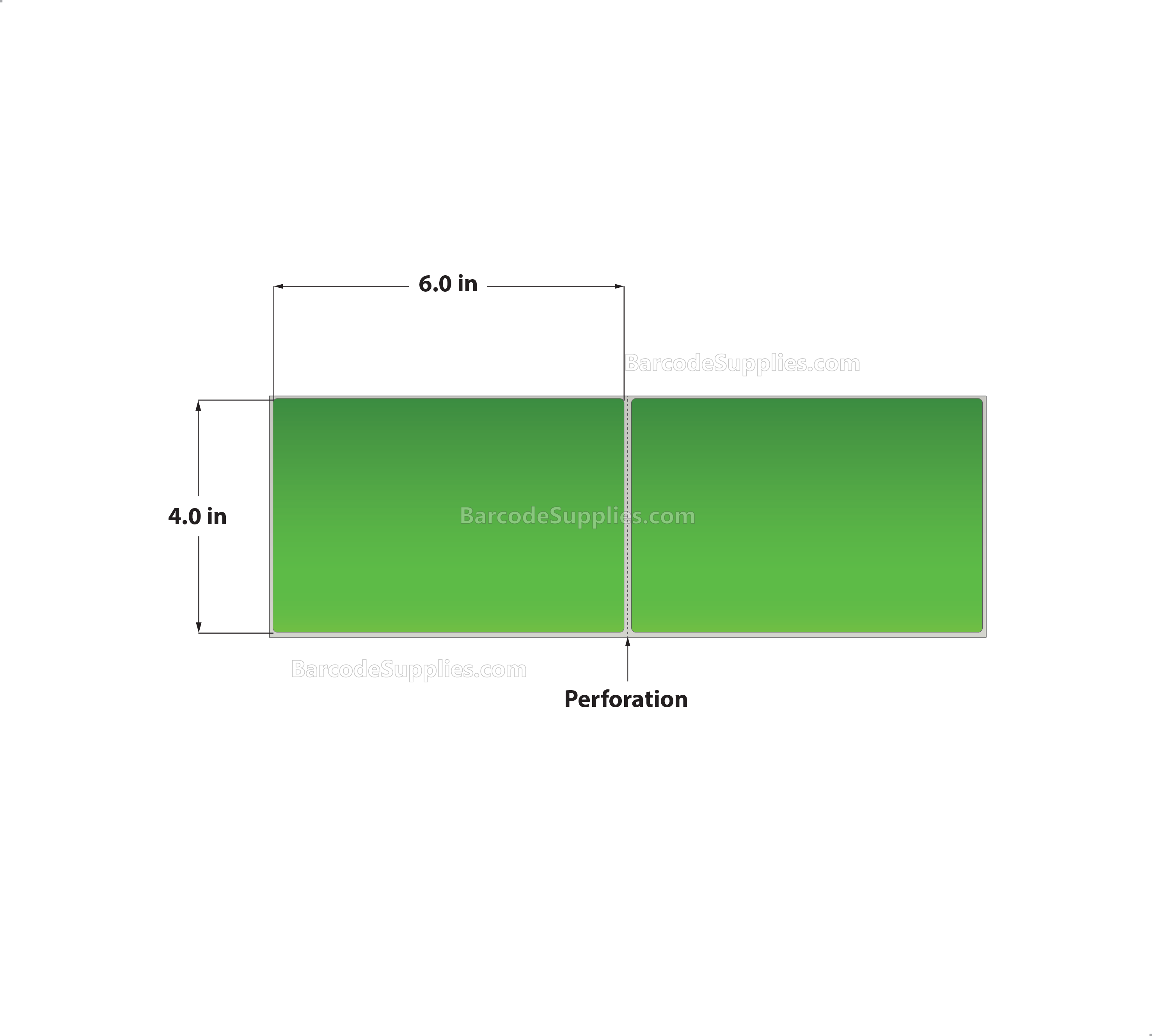 4 x 6 Thermal Transfer Fluorescent Green Labels With Permanent Acrylic Adhesive - Perforated - 2000 Labels Per Stack - Carton Of 2 Stacks - 4000 Labels Total - MPN: THF46-1PFG