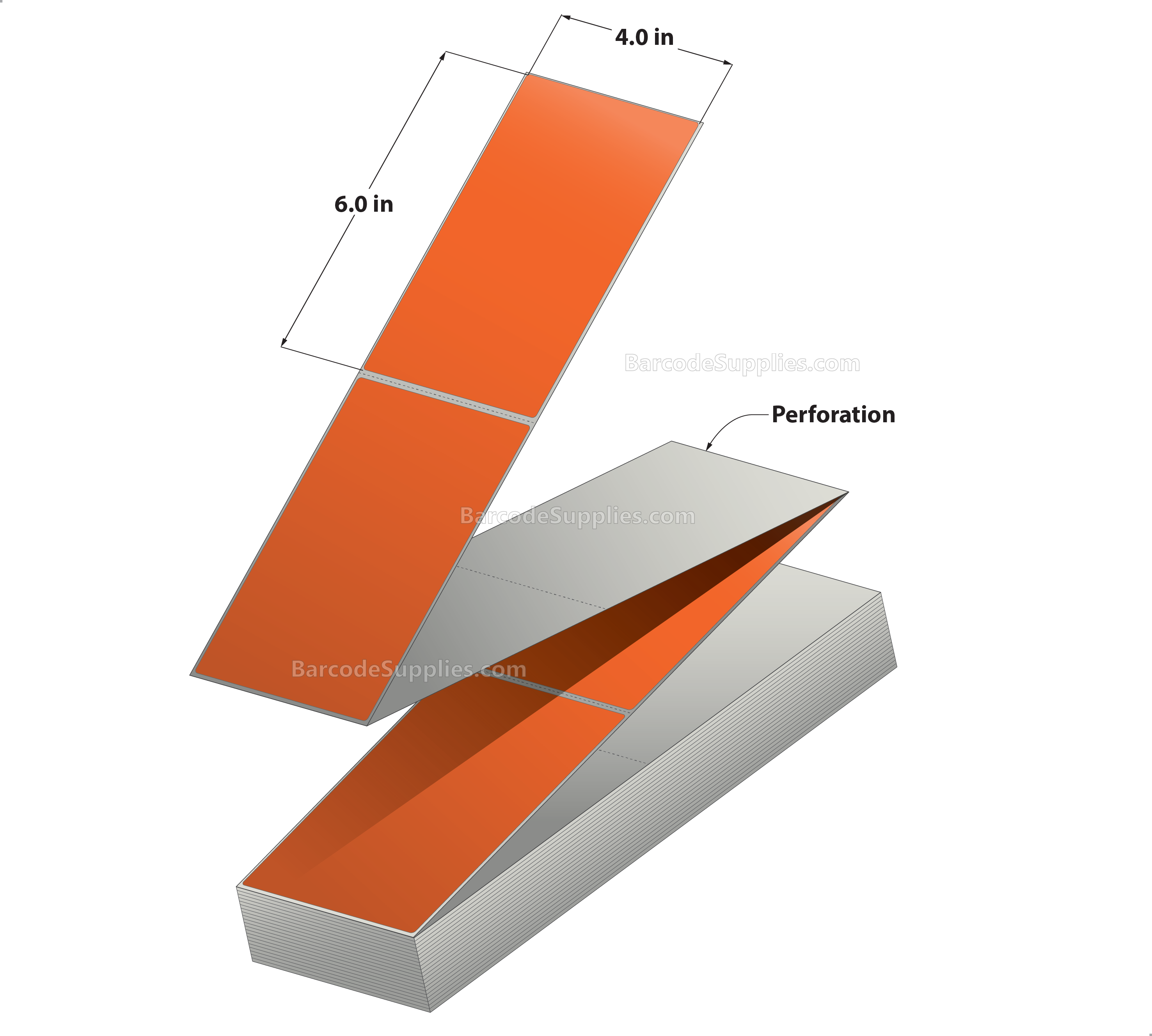 4 x 6 Thermal Transfer 804 Fluorescent Orange Labels With Permanent Acrylic Adhesive - Perforated - 2000 Labels Per Stack - Carton Of 2 Stacks - 4000 Labels Total - MPN: THF46-1PFO