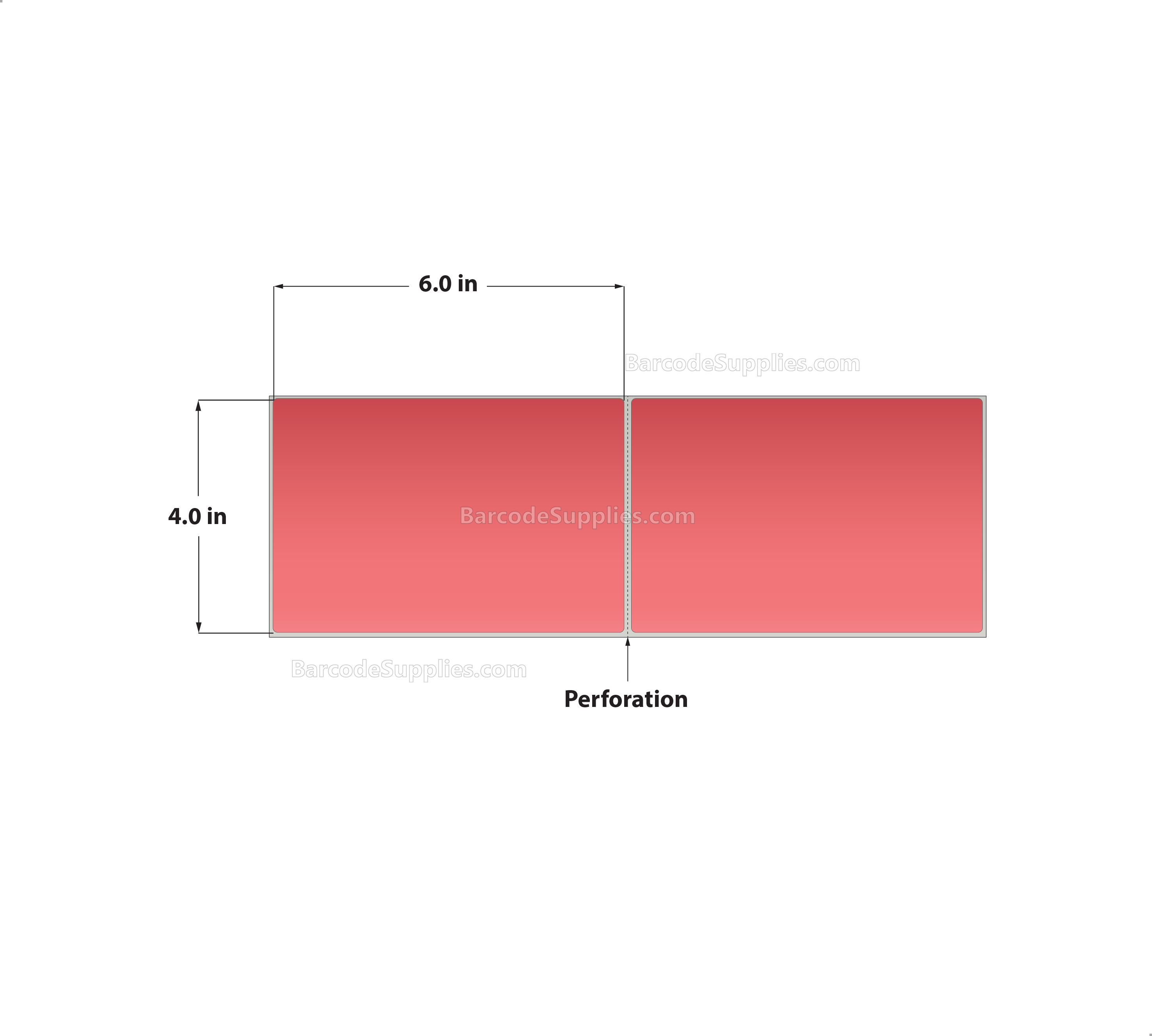 4 x 6 Thermal Transfer Fluorescent Red Labels With Permanent Acrylic Adhesive - Perforated - 2000 Labels Per Stack - Carton Of 2 Stacks - 4000 Labels Total - MPN: THF46-1PFR