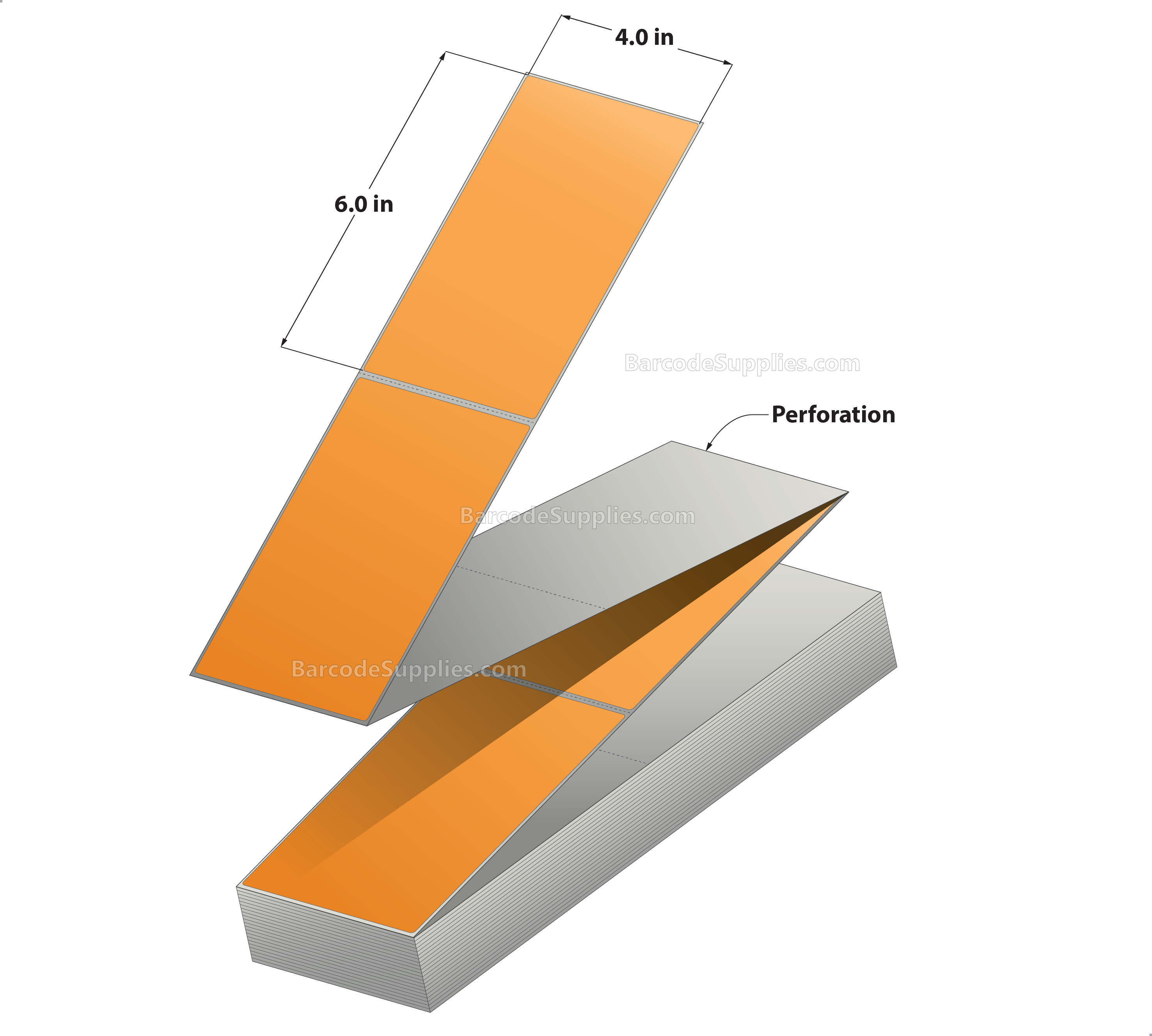 4 x 6 Thermal Transfer 136 Orange Labels With Permanent Acrylic Adhesive - Perforated - 2000 Labels Per Stack - Carton Of 2 Stacks - 4000 Labels Total - MPN: THF46-1PO