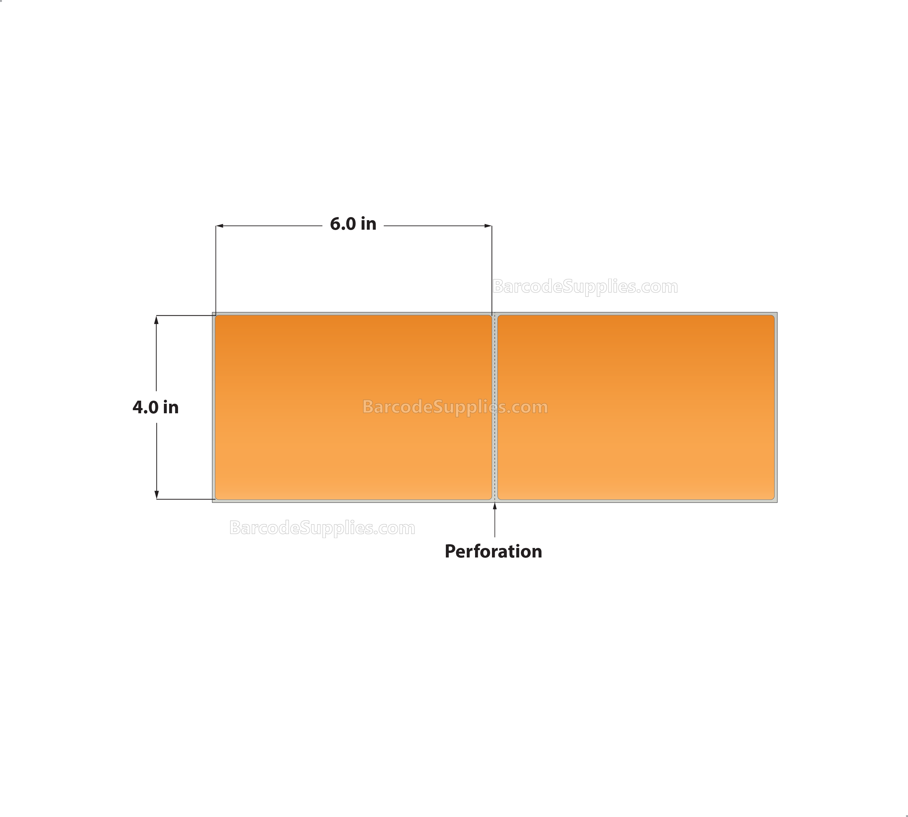 4 x 6 Thermal Transfer 136 Orange Labels With Permanent Acrylic Adhesive - Perforated - 2000 Labels Per Stack - Carton Of 2 Stacks - 4000 Labels Total - MPN: THF46-1PO