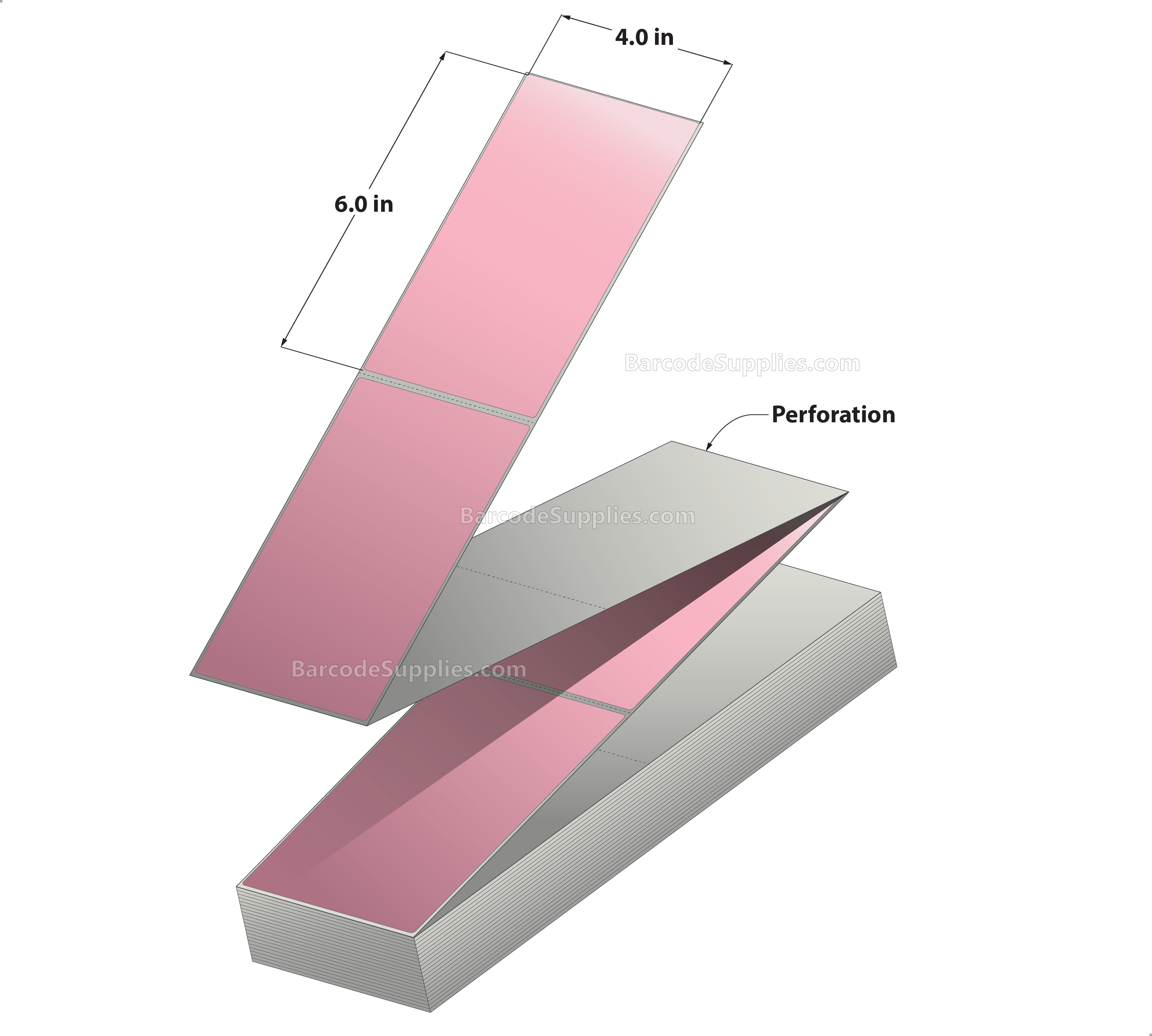 4 x 6 Thermal Transfer 196 PInk Labels With Permanent Acrylic Adhesive - Perforated - 2000 Labels Per Stack - Carton Of 2 Stacks - 4000 Labels Total - MPN: THF46-1PP