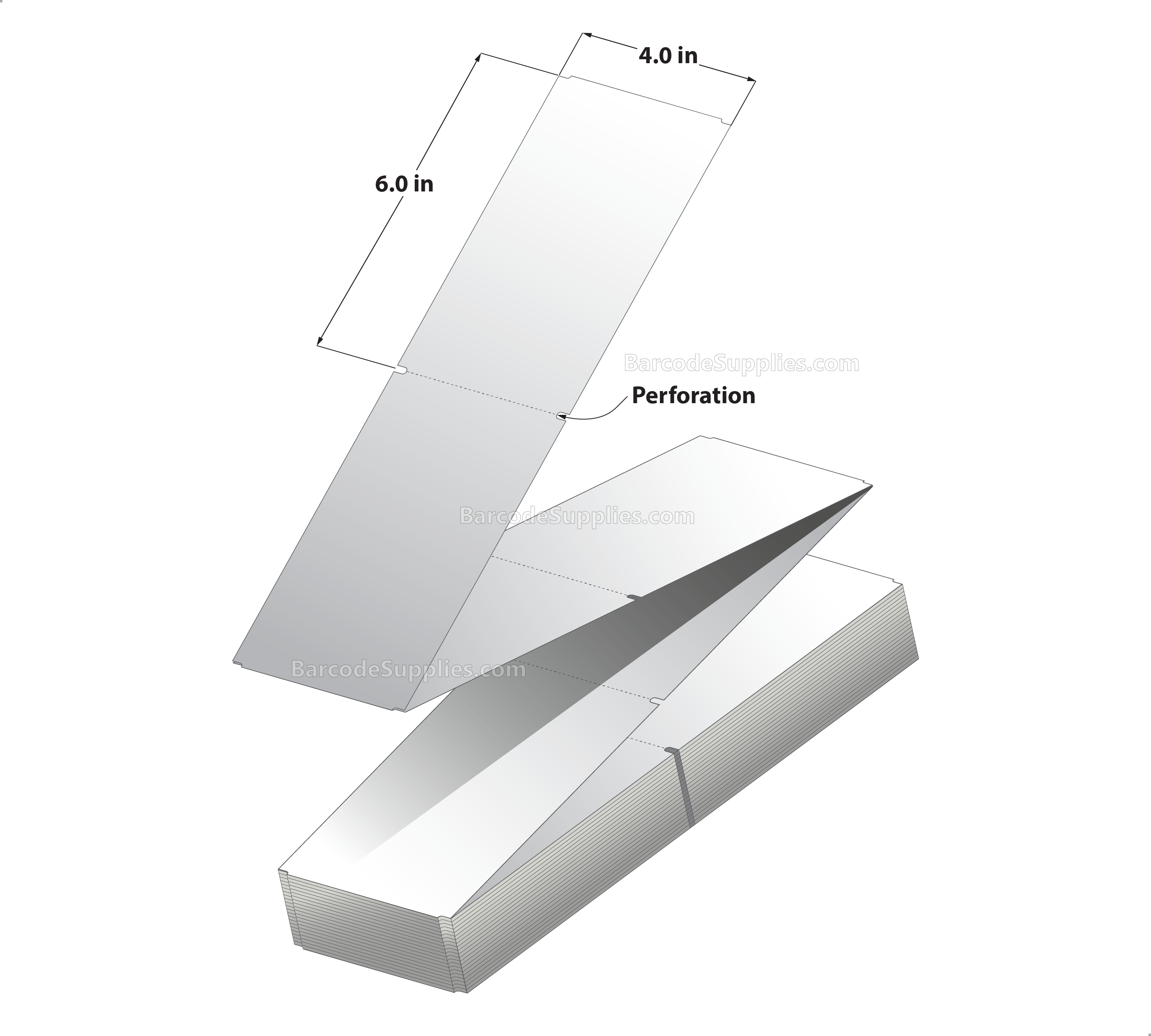 4 x 6 Thermal Transfer White Tags With No Adhesive - Perforated - 1000 Tags Per Stack - Carton Of 4 Stacks - 4000 Tags Total - MPN: RTAG-4-6-1000-FF