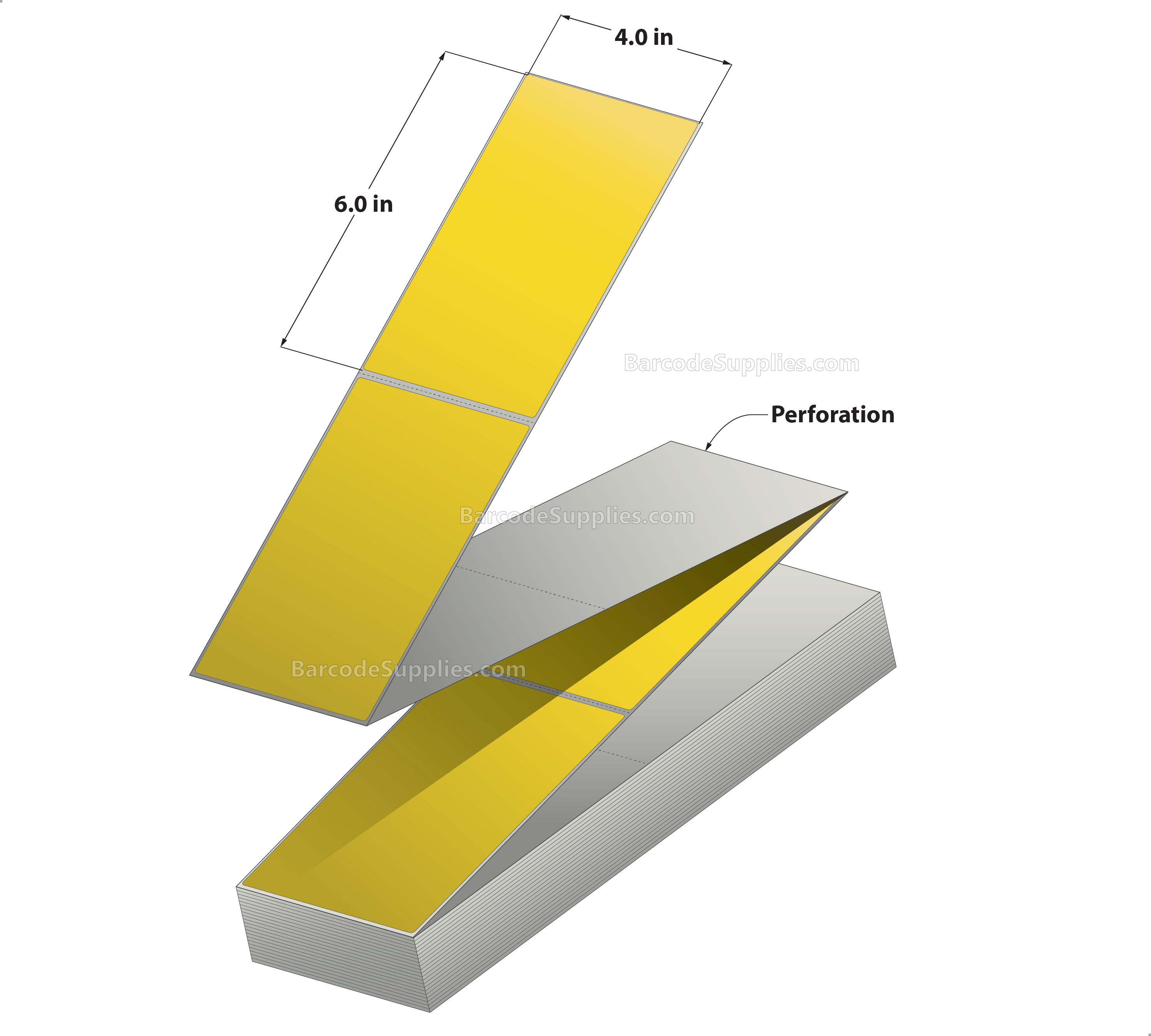 4 x 6 Thermal Transfer Pantone Yellow Labels With Permanent Acrylic Adhesive - Perforated - 2000 Labels Per Stack - Carton Of 2 Stacks - 4000 Labels Total - MPN: THF46-1PY