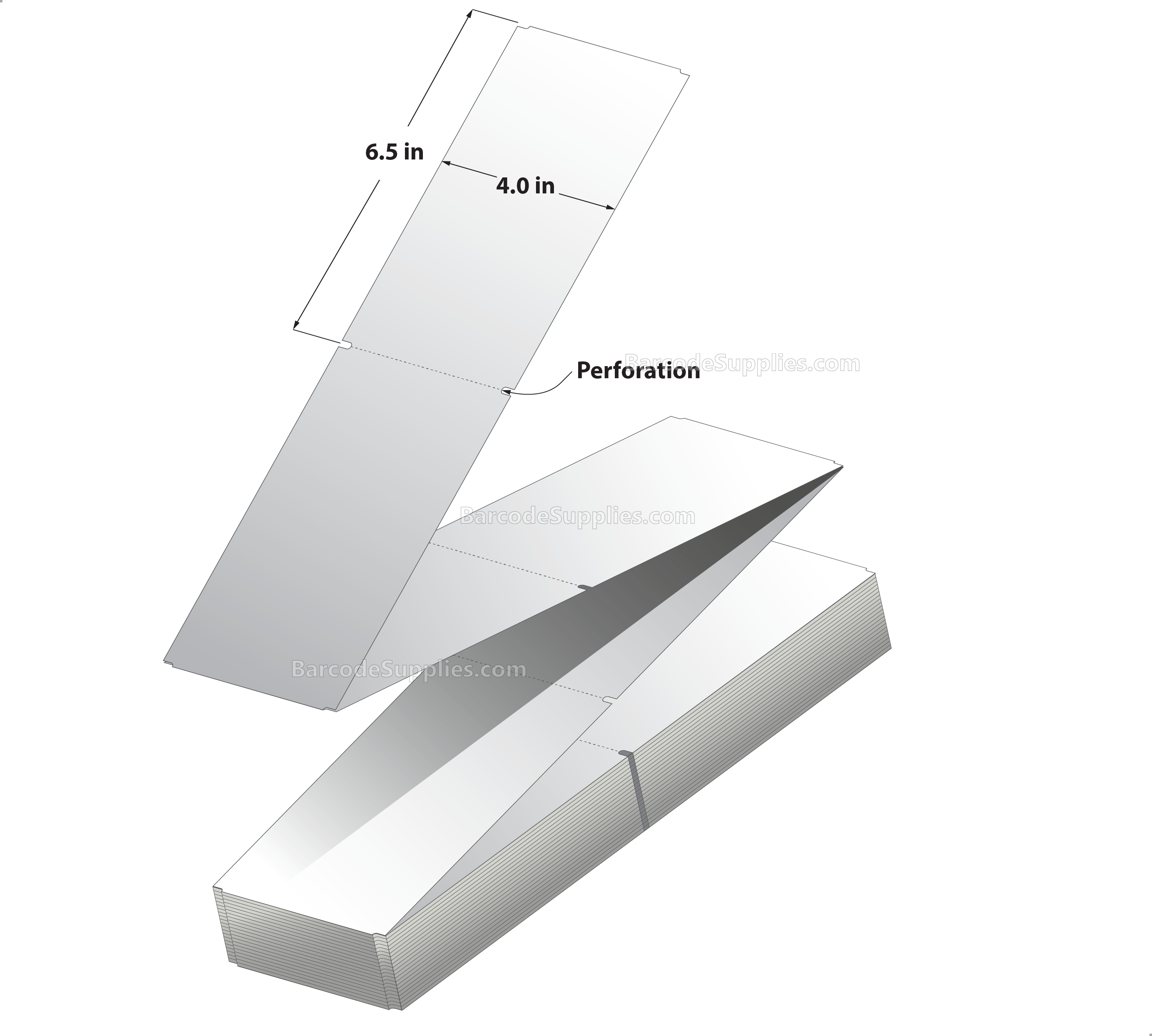 4 x 6.5 Thermal Transfer White Tags With No Adhesive - Perforated - 1000 Tags Per Stack - Carton Of 4 Stacks - 4000 Tags Total - MPN: RTAG-4-65-1000-FF