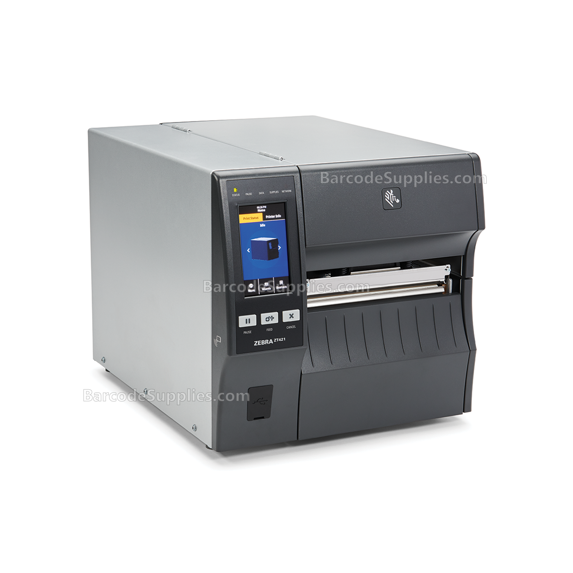 Zebra ZT421 Thermal Transfer Printer - 203 dpi, US Cord, Serial, USB, 10/100 Ethernet, Bluetooth 2.1/MFi, USB Host, EZPL TAA - MPN: ZT42162-T01000GA