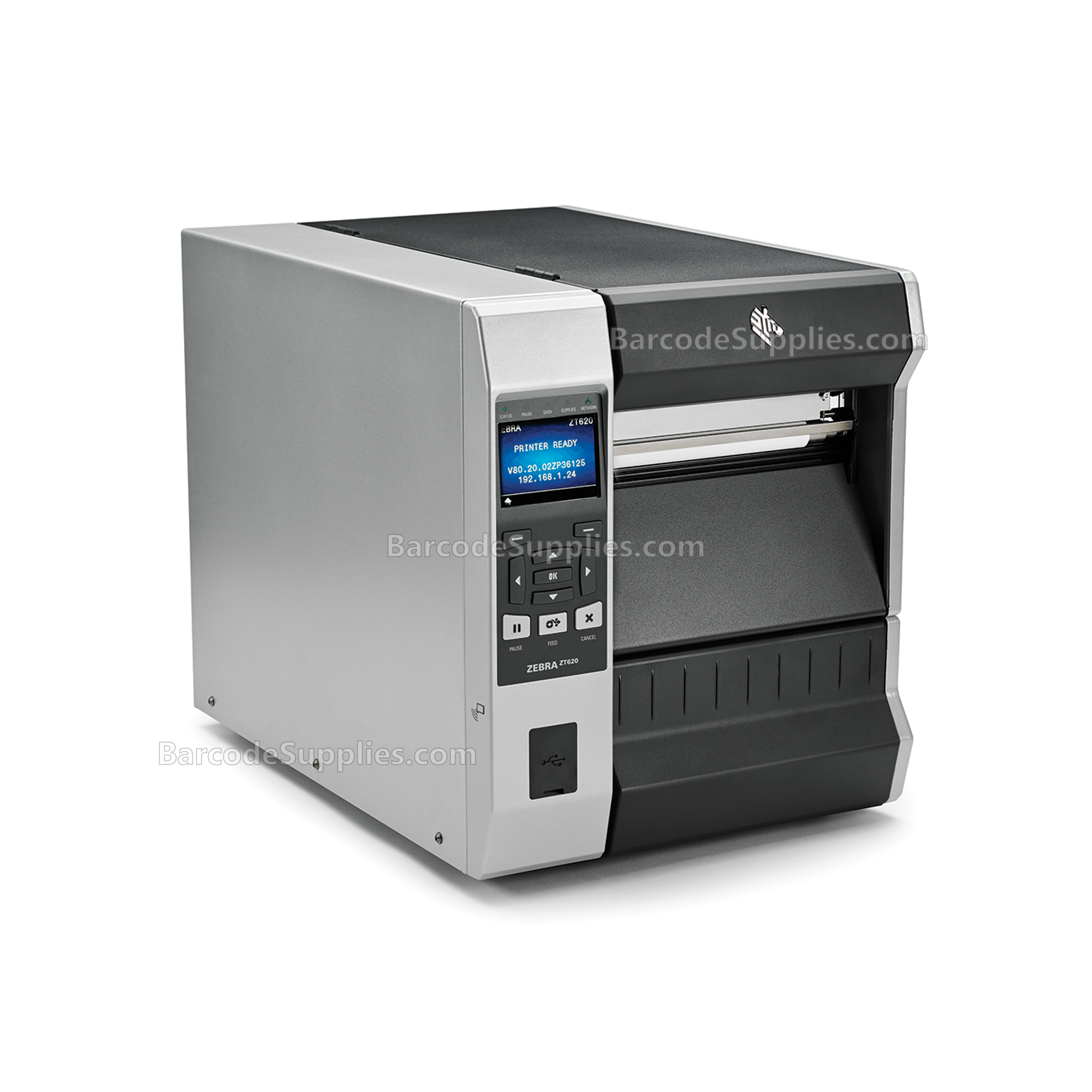 Zebra ZT620 Thermal Transfer Printer - 300 dpi, US Cord, Serial, USB, Gigabit Ethernet, Bluetooth 4.0, USB Host, Rewind, Color, ZPL - MPN: ZT62063-T210100Z