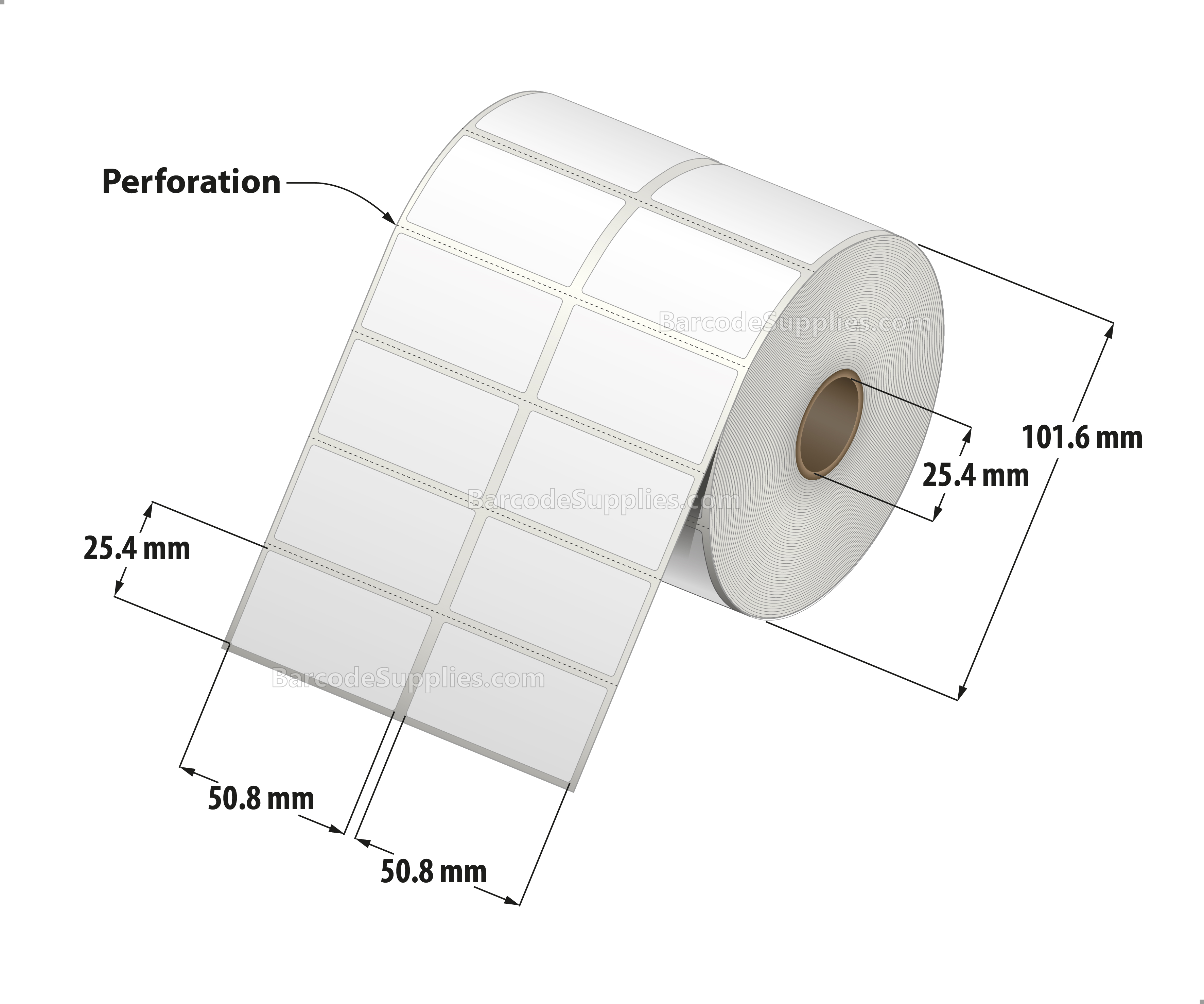 2.00 x 1.00 Direct Thermal Labels - 1" Core Rolls - 33000 Labels