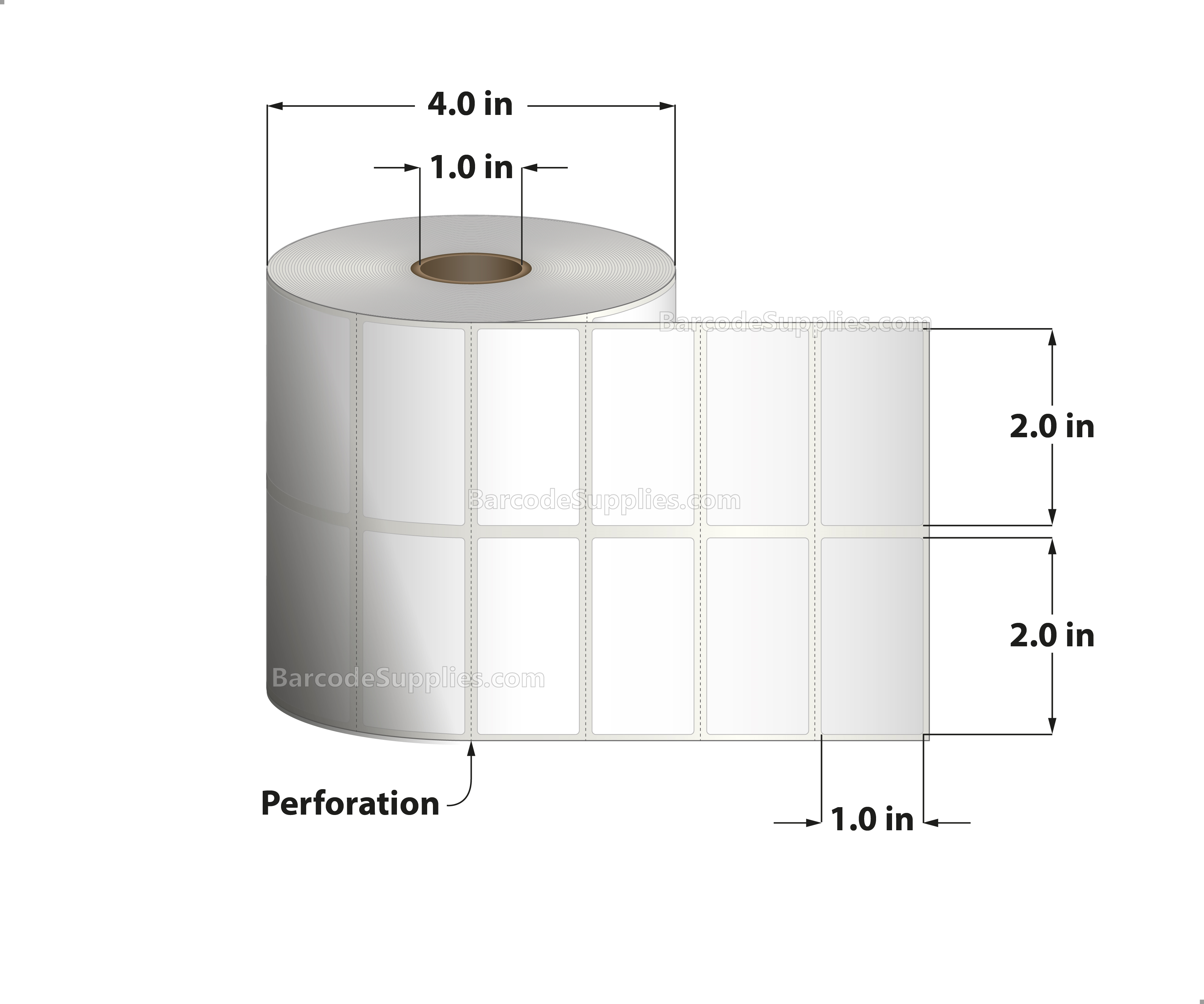 2.00 x 1.00 Direct Thermal Labels - 1" Core Rolls - 33000 Labels