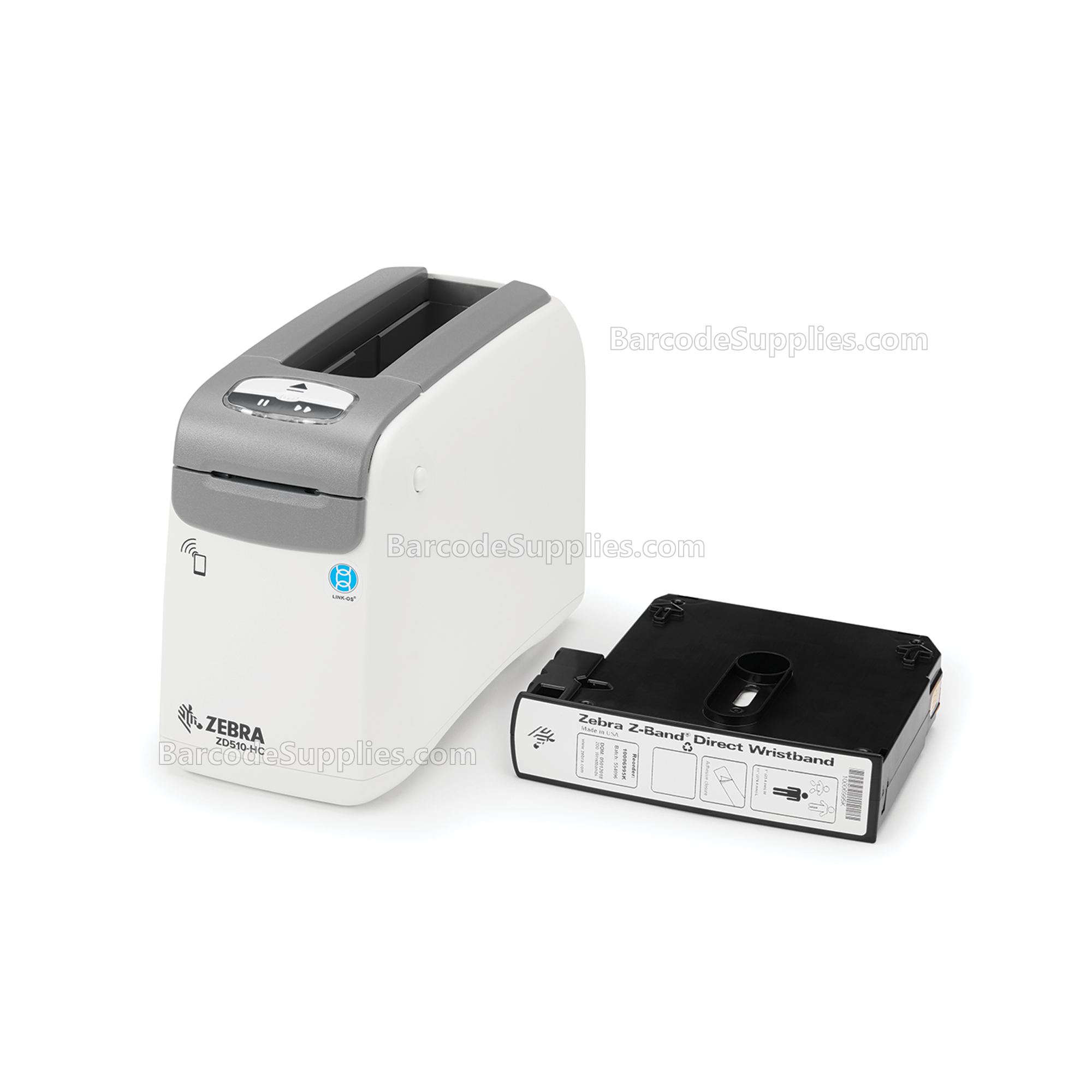 Zebra DT Printer ZD510 Wristband; ZPL II, XML, 300 dpi, US Cord, USB, USB Host, Ethernet, BTLE