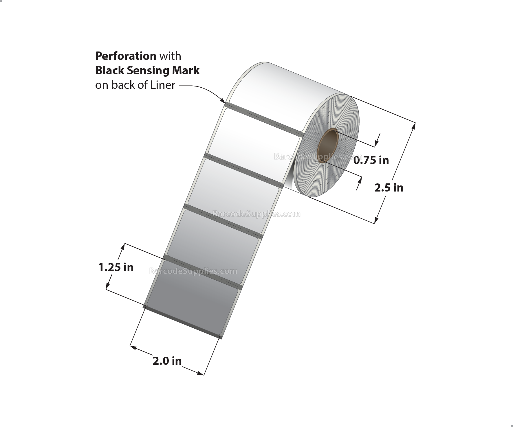 2 x 1.25 Direct Thermal White Labels With Acrylic Adhesive - Perforated - 460 Labels Per Roll - Carton Of 36 Rolls - 16560 Labels Total - MPN: RD-2-125-460-075