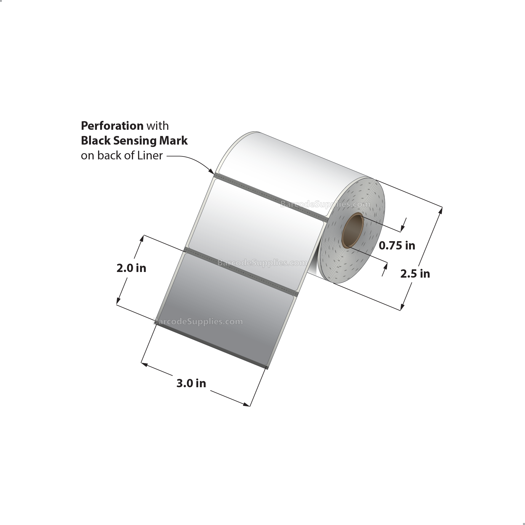 3 x 2 Direct Thermal White Labels With Acrylic Adhesive - Perforated - 300 Labels Per Roll - Carton Of 36 Rolls - 10800 Labels Total - MPN: RD-3-2-300-075