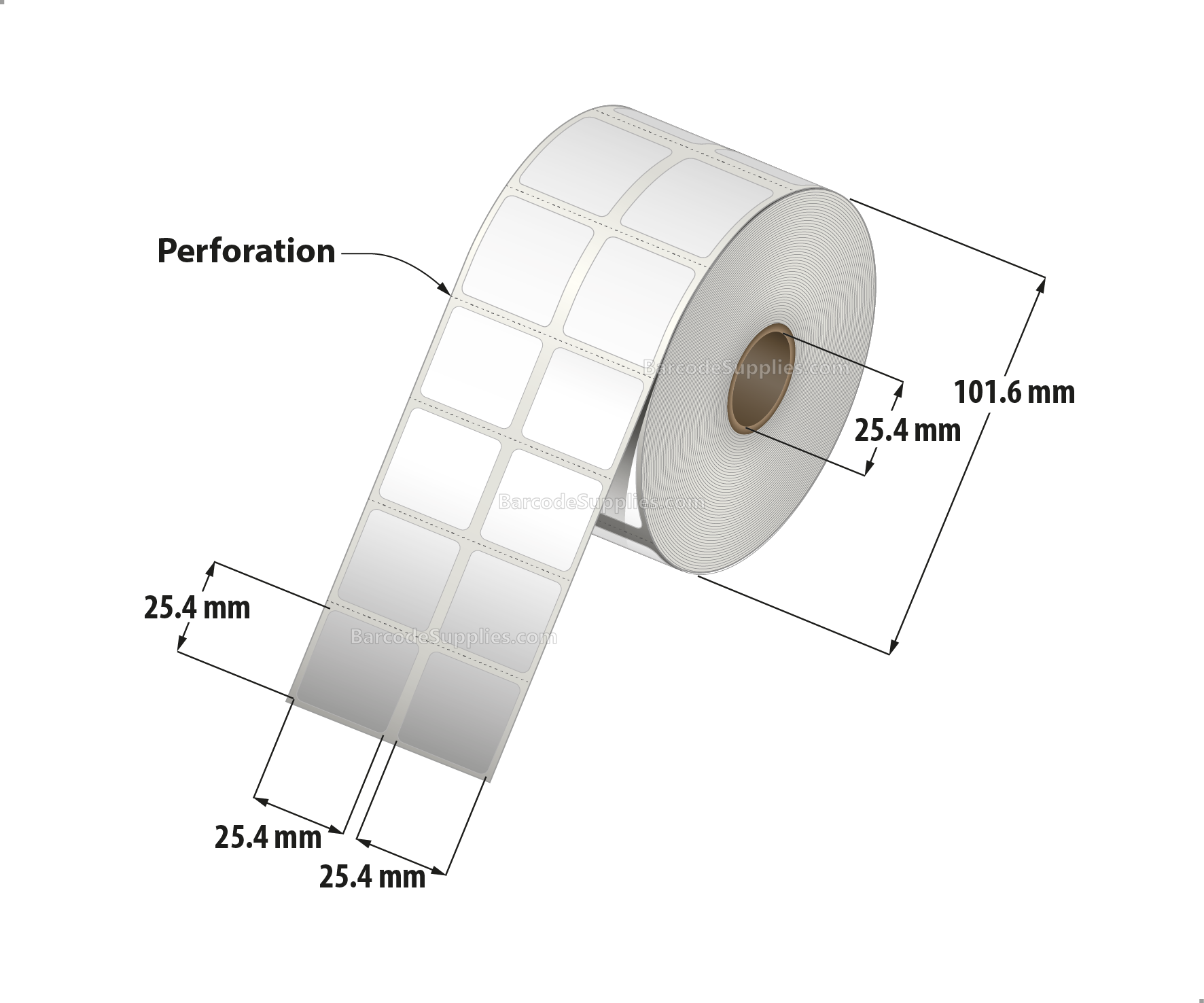 1 x 1 Direct Thermal White Labels With Acrylic Adhesive - Perforated - 2750 Labels Per Roll - Carton Of 12 Rolls - 33000 Labels Total - MPN: RD-1-1-2750-1