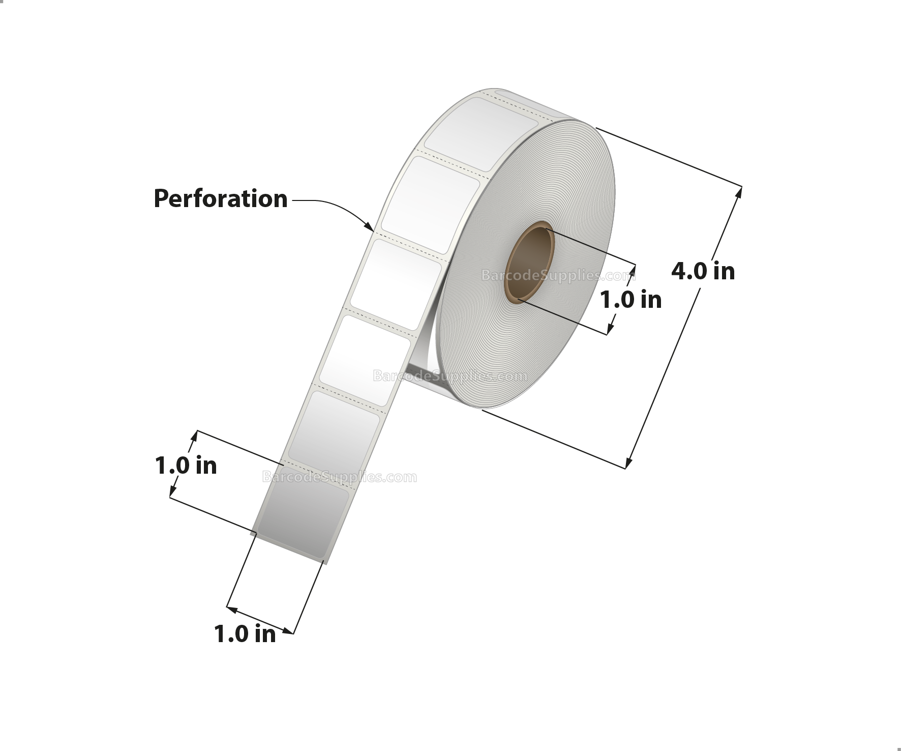 1 x 1 Thermal Transfer White Labels With Permanent Acrylic Adhesive - Perforated - 1310 Labels Per Roll - Carton Of 4 Rolls - 5240 Labels Total - MPN: TH151-14PTT