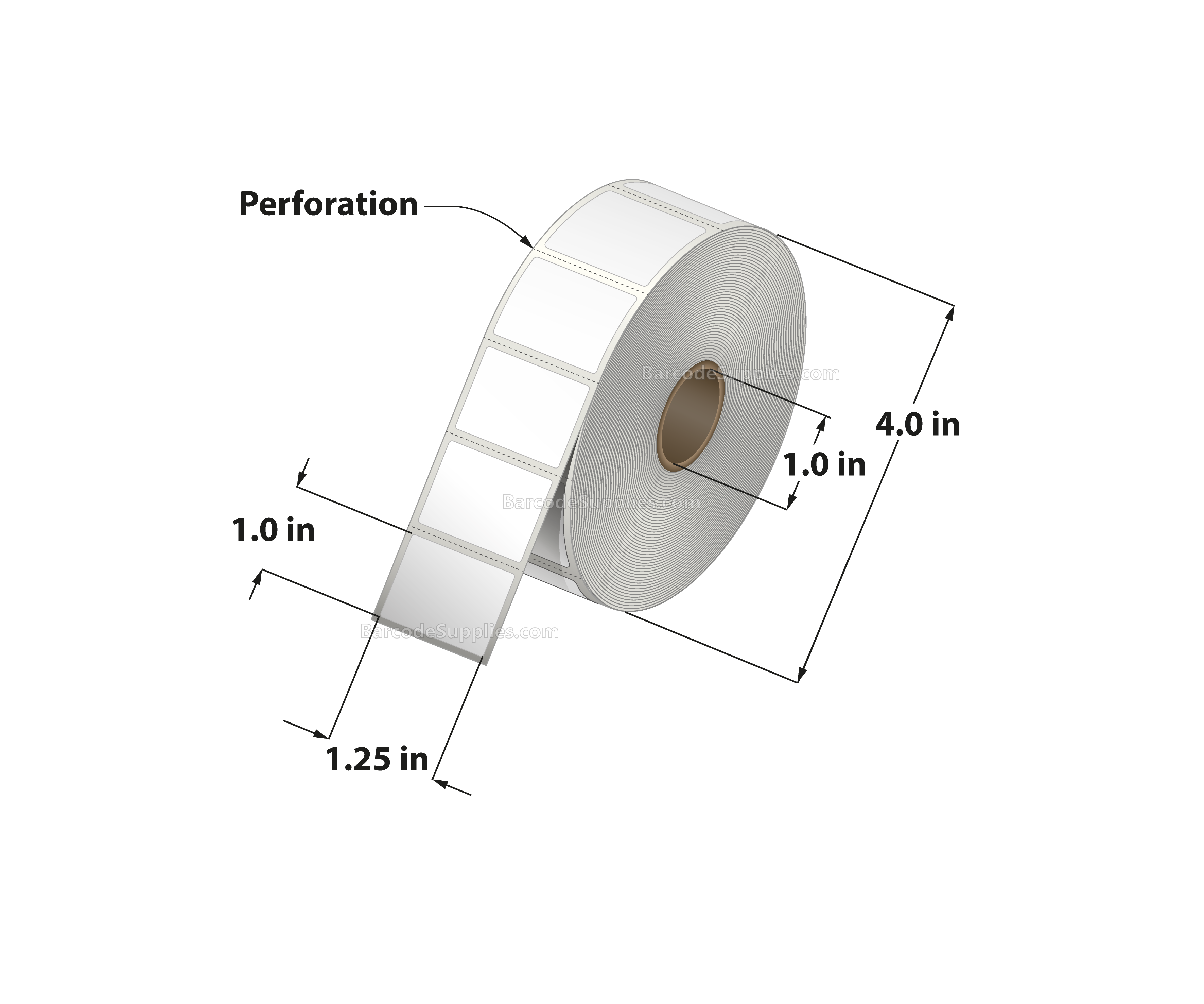 1.25 x 1 Direct Thermal White Labels With Acrylic Adhesive - Perforated - 1375 Labels Per Roll - Carton Of 12 Rolls - 16500 Labels Total - MPN: RD-125-1-1375-1 - BarcodeSource, Inc.