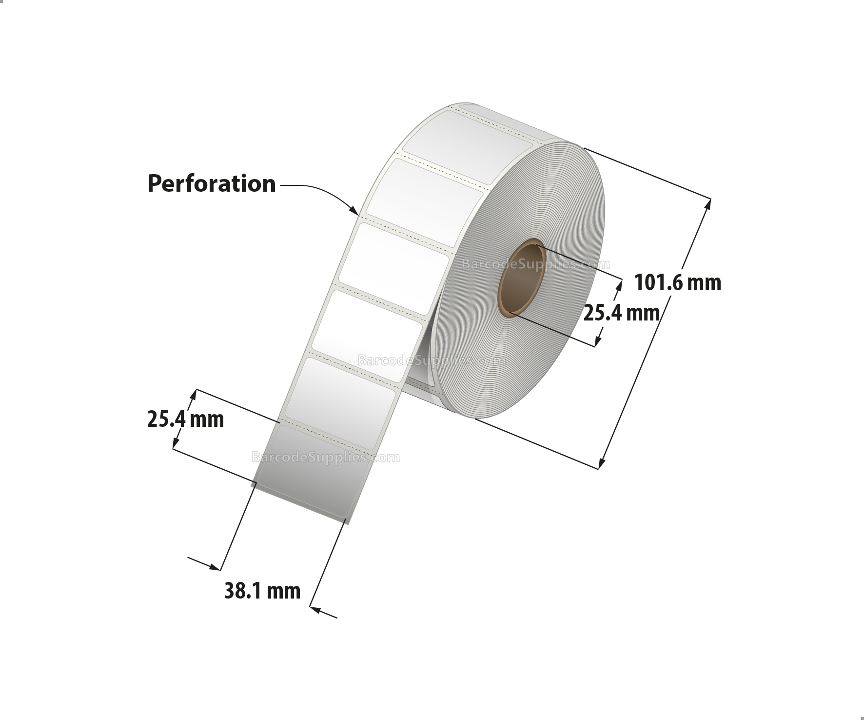 1.5 x 1 Thermal Transfer White Labels With Permanent Adhesive - Perforated - 1375 Labels Per Roll - Carton Of 12 Rolls - 16500 Labels Total - MPN: RT-15-1-1375-1