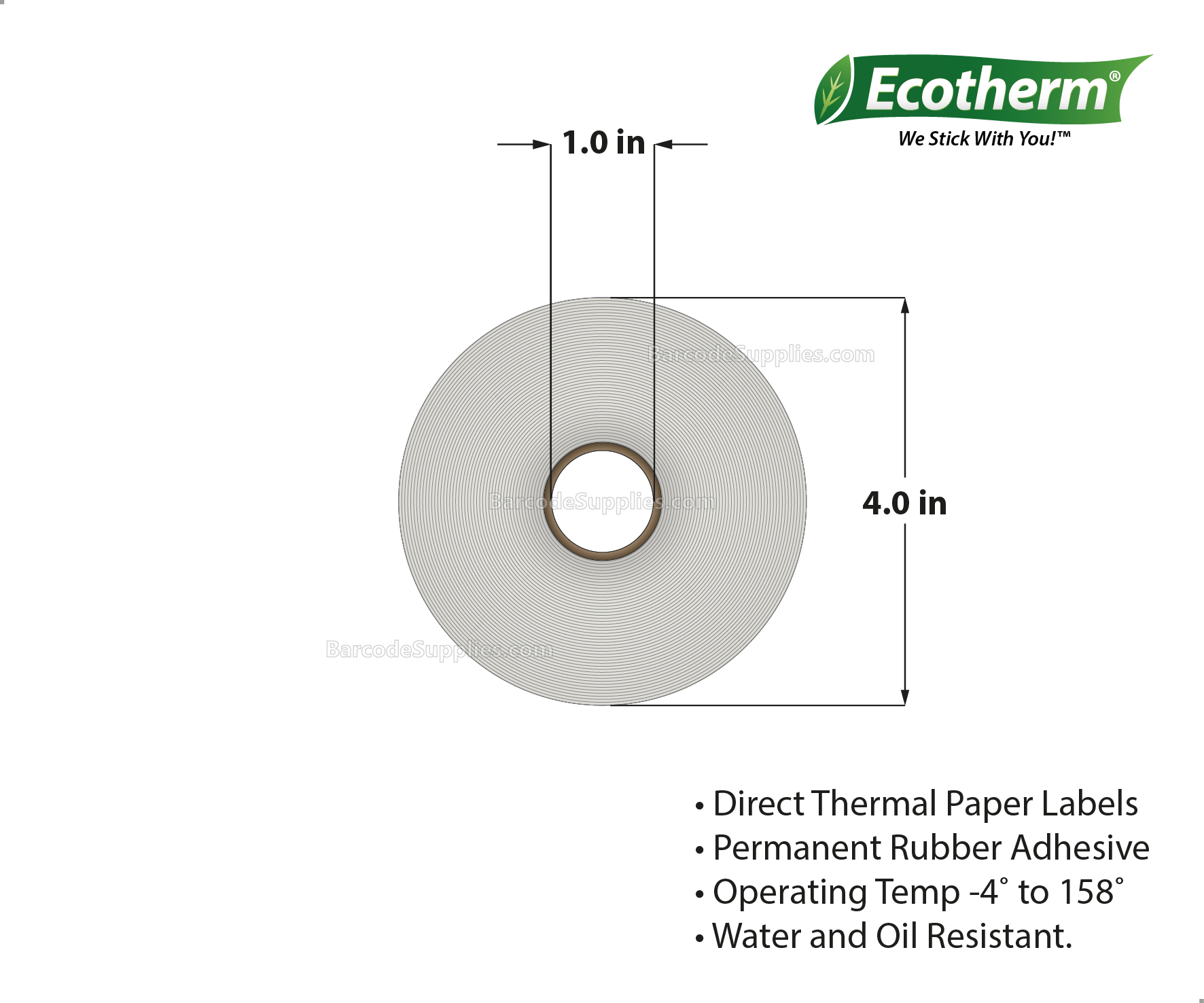 1.5 x 1 Direct Thermal White Labels With Rubber Adhesive - Perforated - 1325 Labels Per Roll - Carton Of 4 Rolls - 5300 Labels Total - MPN: ECOTHERM14119-4