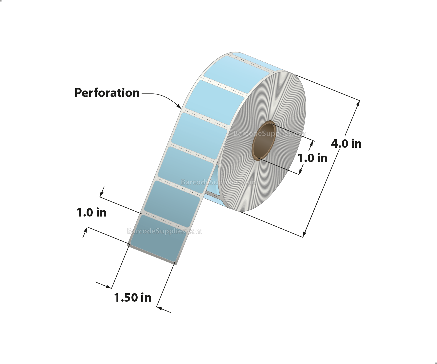 1.5 x 1 Direct Thermal Blue Labels With Acrylic Adhesive - Perforated - 1375 Labels Per Roll - Carton Of 12 Rolls - 16500 Labels Total - MPN: RD-15-1-1375-BL