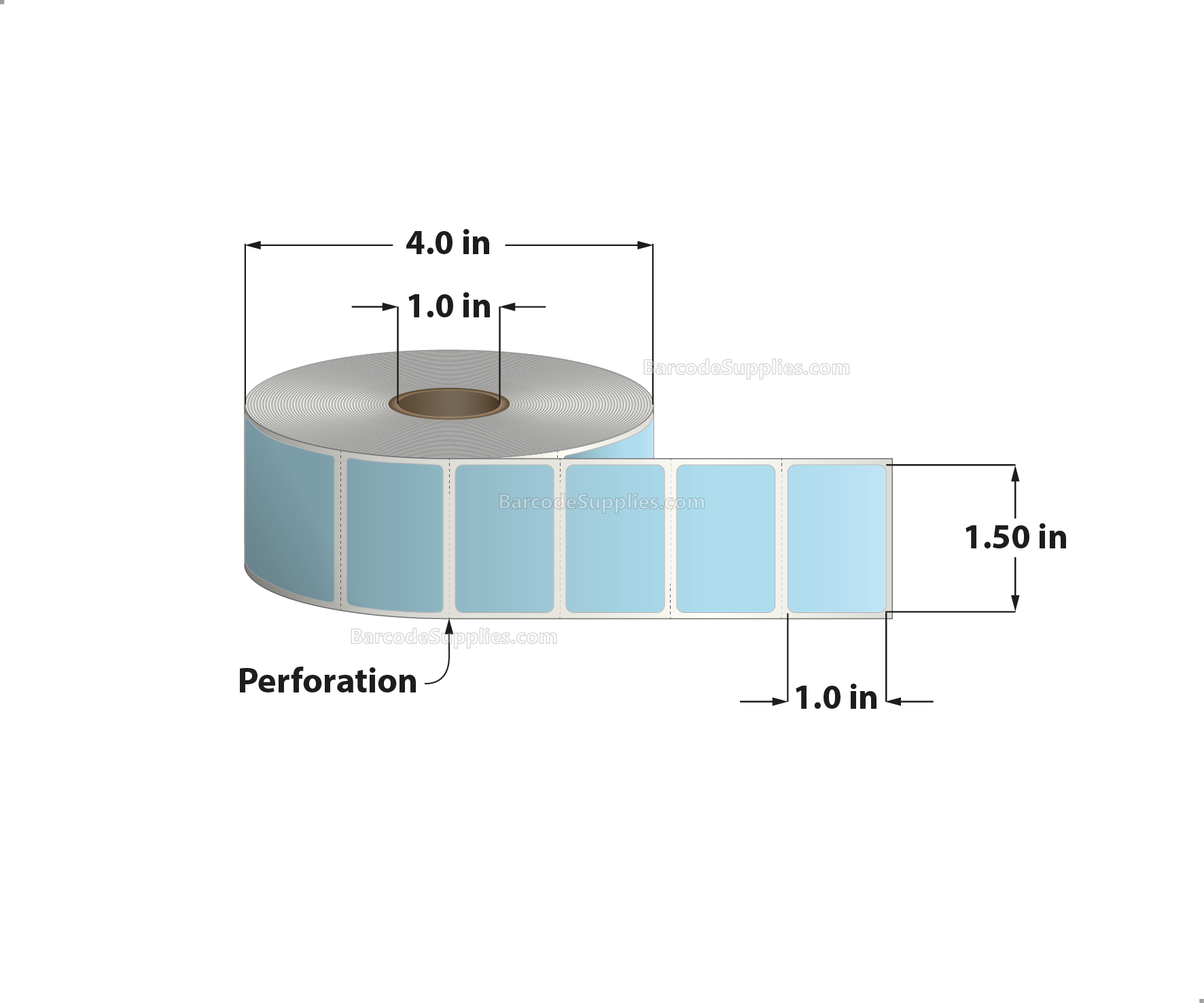 1.5 x 1 Direct Thermal Blue Labels With Acrylic Adhesive - Perforated - 1375 Labels Per Roll - Carton Of 12 Rolls - 16500 Labels Total - MPN: RD-15-1-1375-BL