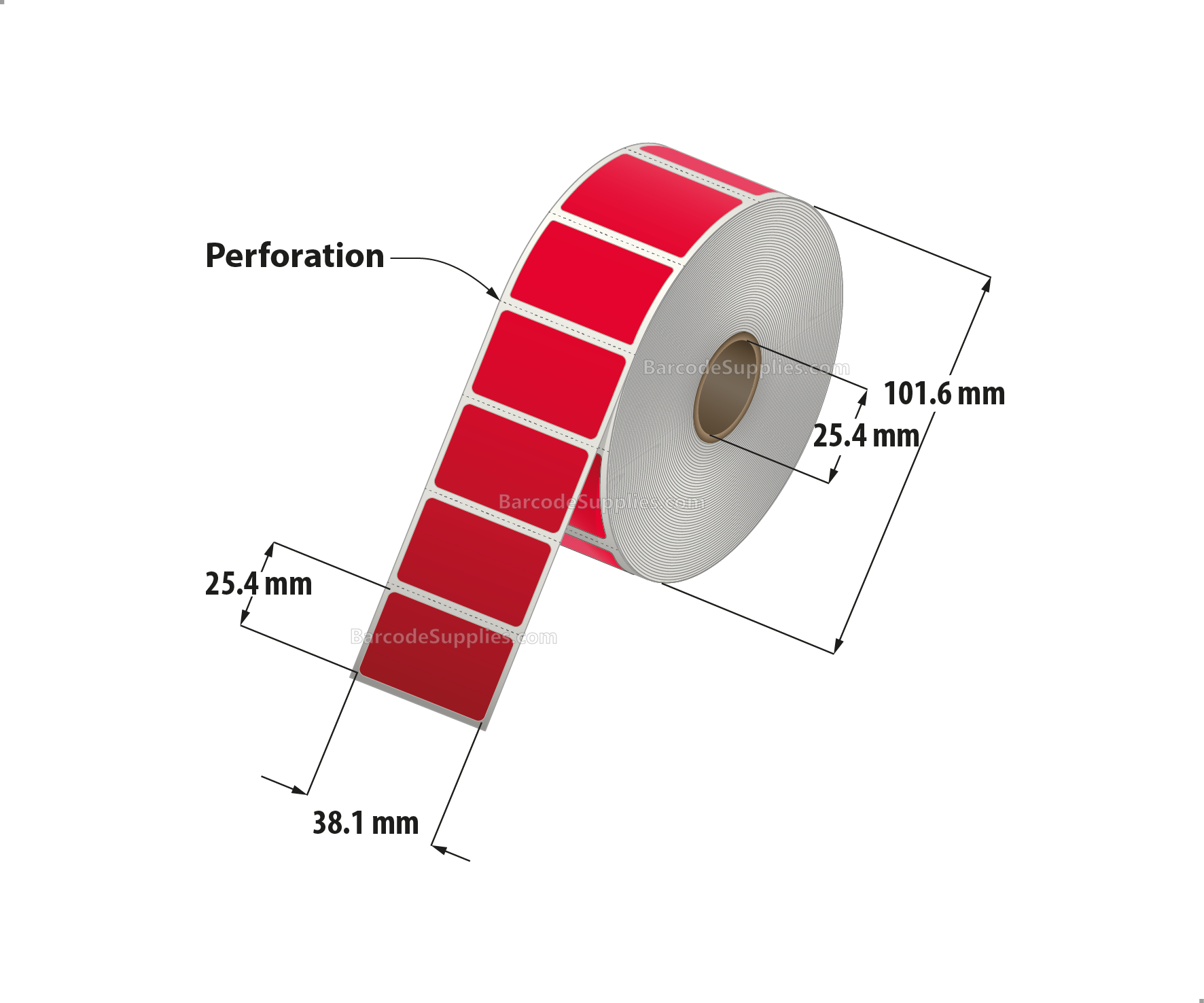 1.5 x 1 Direct Thermal Red Labels With Acrylic Adhesive - Perforated - 1375 Labels Per Roll - Carton Of 12 Rolls - 16500 Labels Total - MPN: RD-15-1-1375-RD