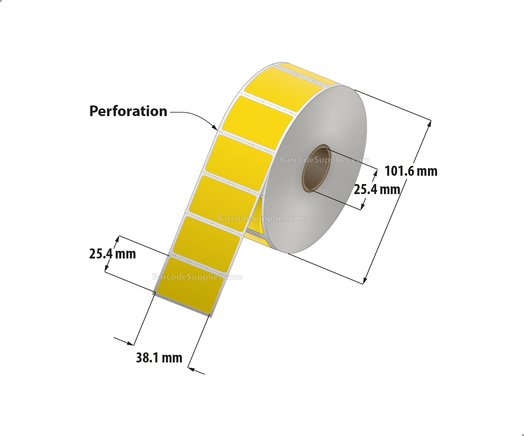 1.5 x 1 Direct Thermal Yellow Labels With Acrylic Adhesive - Perforated - 1375 Labels Per Roll - Carton Of 12 Rolls - 16500 Labels Total - MPN: RD-15-1-1375-YL