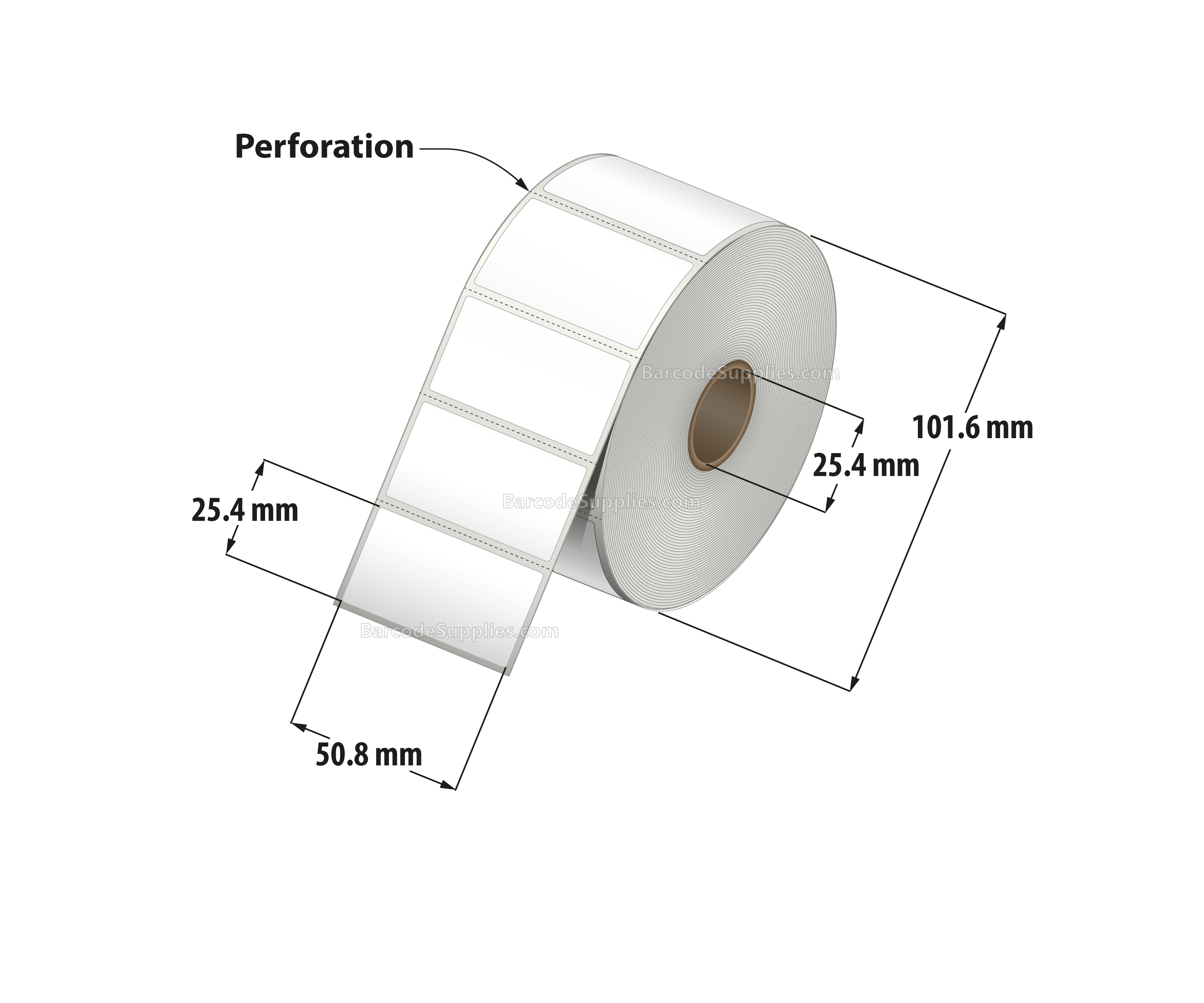 2 x 1 Direct Thermal White Labels With Acrylic Adhesive - Perforated - 1375 Labels Per Roll - Carton Of 12 Rolls - 16500 Labels Total - MPN: RD-2-1-1375-1 - BarcodeSource, Inc.