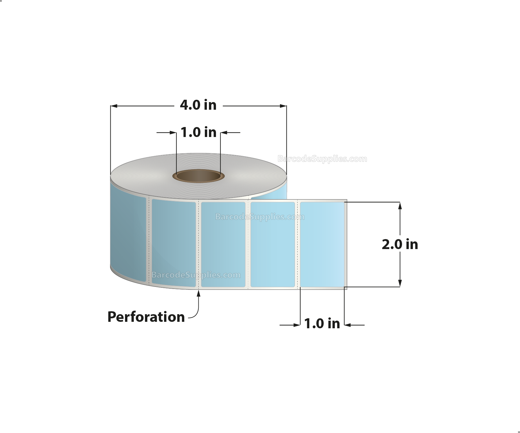 2 x 1 Direct Thermal Blue Labels With Acrylic Adhesive - Perforated - 1375 Labels Per Roll - Carton Of 12 Rolls - 16500 Labels Total - MPN: RD-2-1-1375-BL