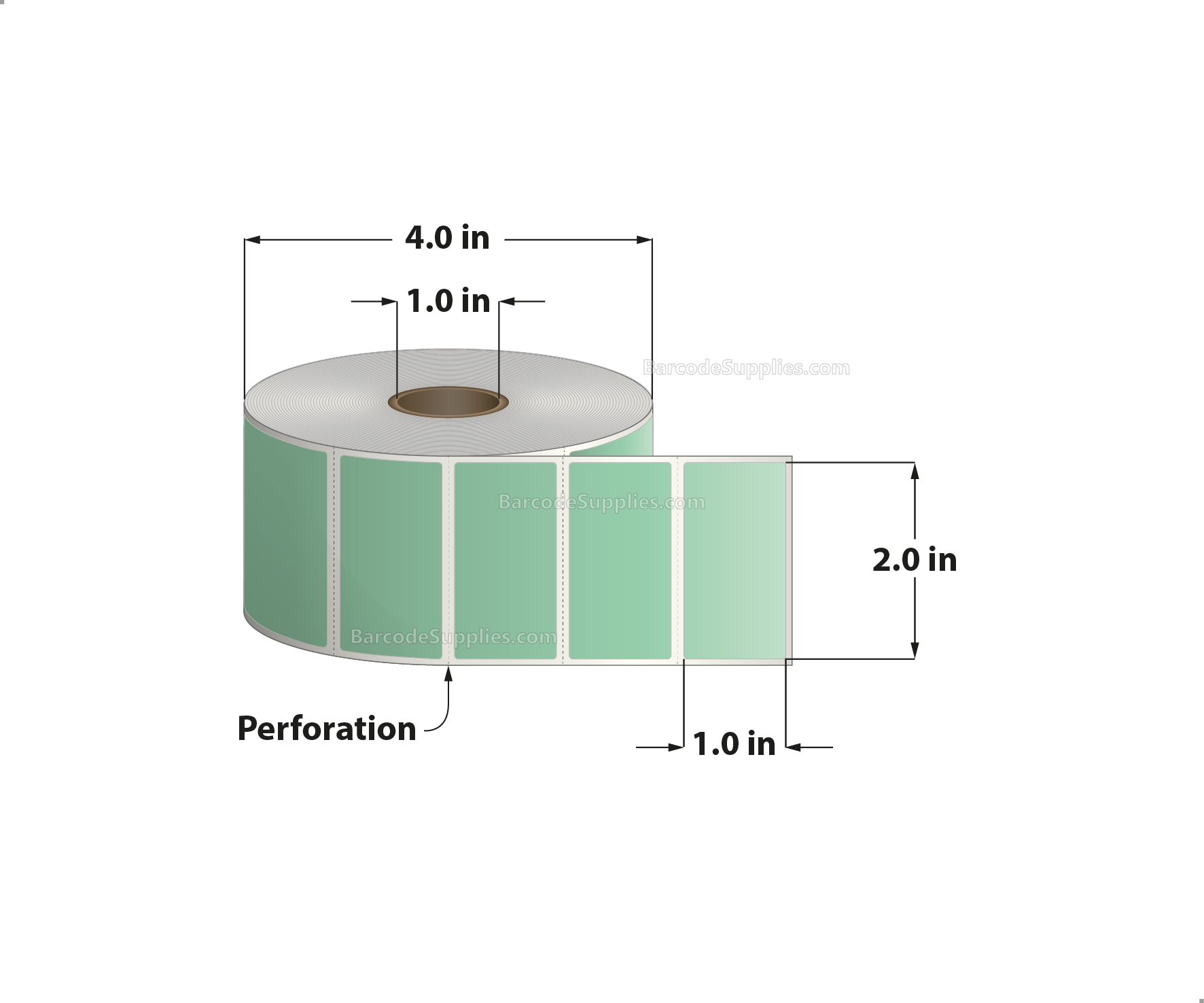 2 x 1 Direct Thermal Green Labels With Acrylic Adhesive - Perforated - 1375 Labels Per Roll - Carton Of 12 Rolls - 16500 Labels Total - MPN: RD-2-1-1375-GR