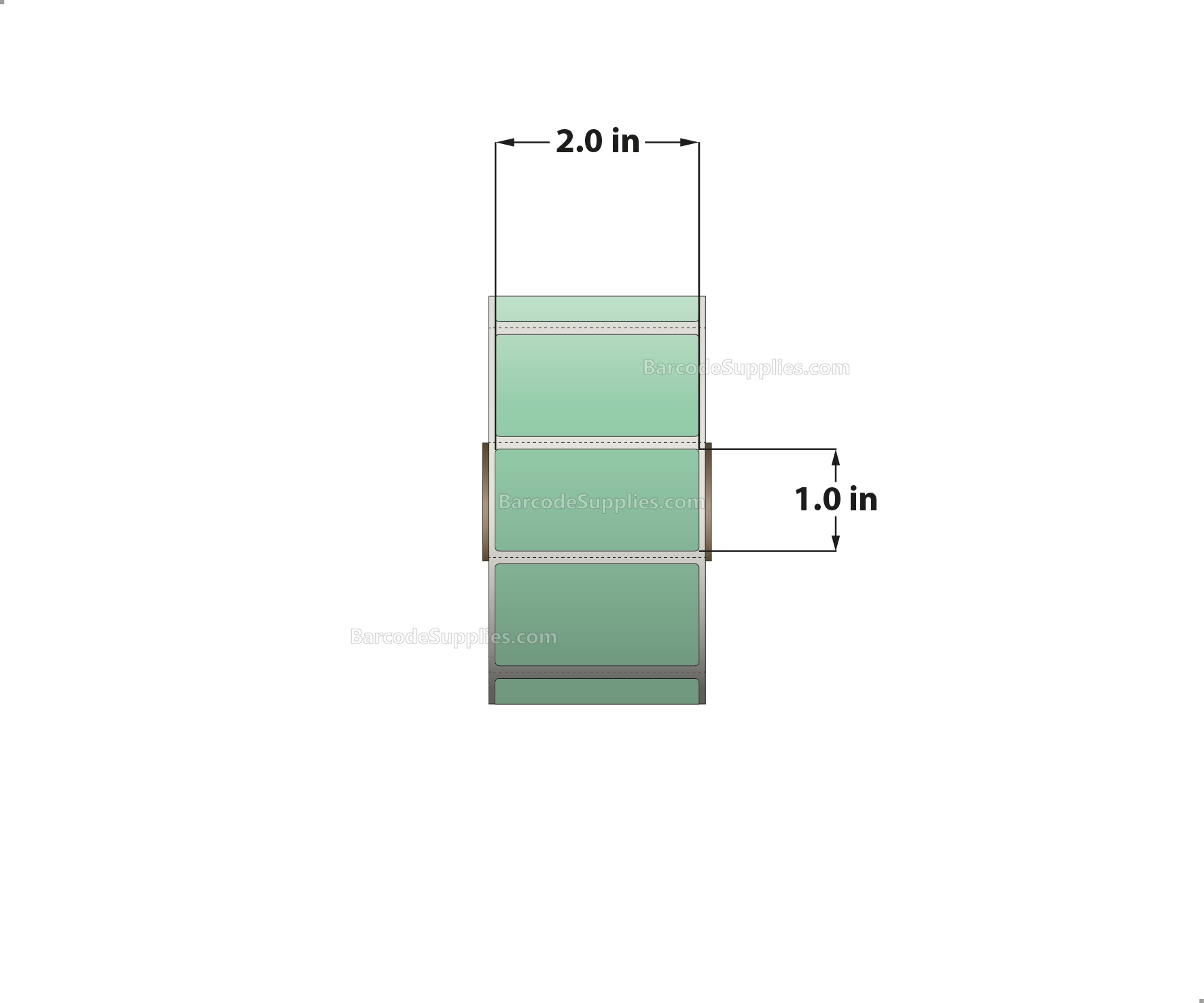 2 x 1 Direct Thermal Green Labels With Acrylic Adhesive - Perforated - 1375 Labels Per Roll - Carton Of 12 Rolls - 16500 Labels Total - MPN: RD-2-1-1375-GR