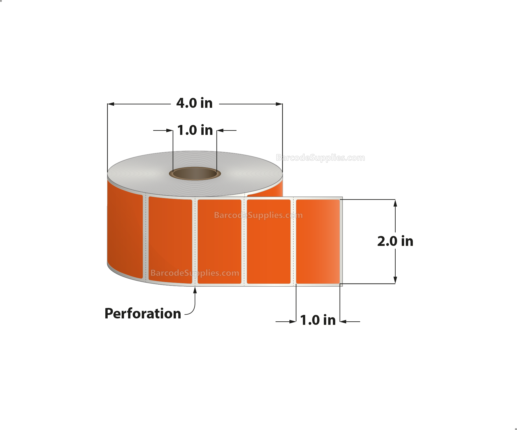 2 x 1 Direct Thermal Orange Labels With Acrylic Adhesive - Perforated - 1375 Labels Per Roll - Carton Of 12 Rolls - 16500 Labels Total - MPN: RD-2-1-1375-OR