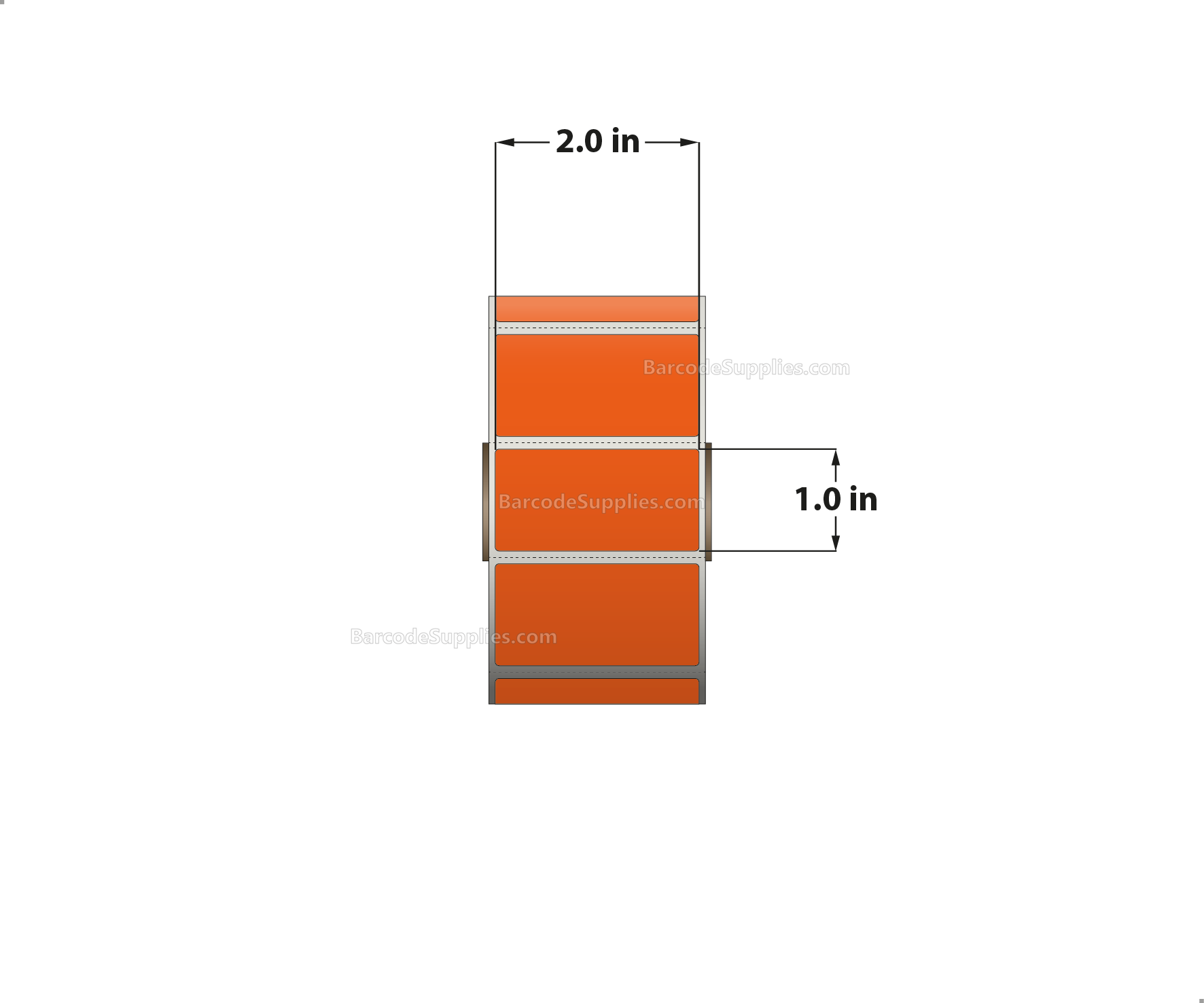 2 x 1 Direct Thermal Orange Labels With Acrylic Adhesive - Perforated - 1375 Labels Per Roll - Carton Of 12 Rolls - 16500 Labels Total - MPN: RD-2-1-1375-OR