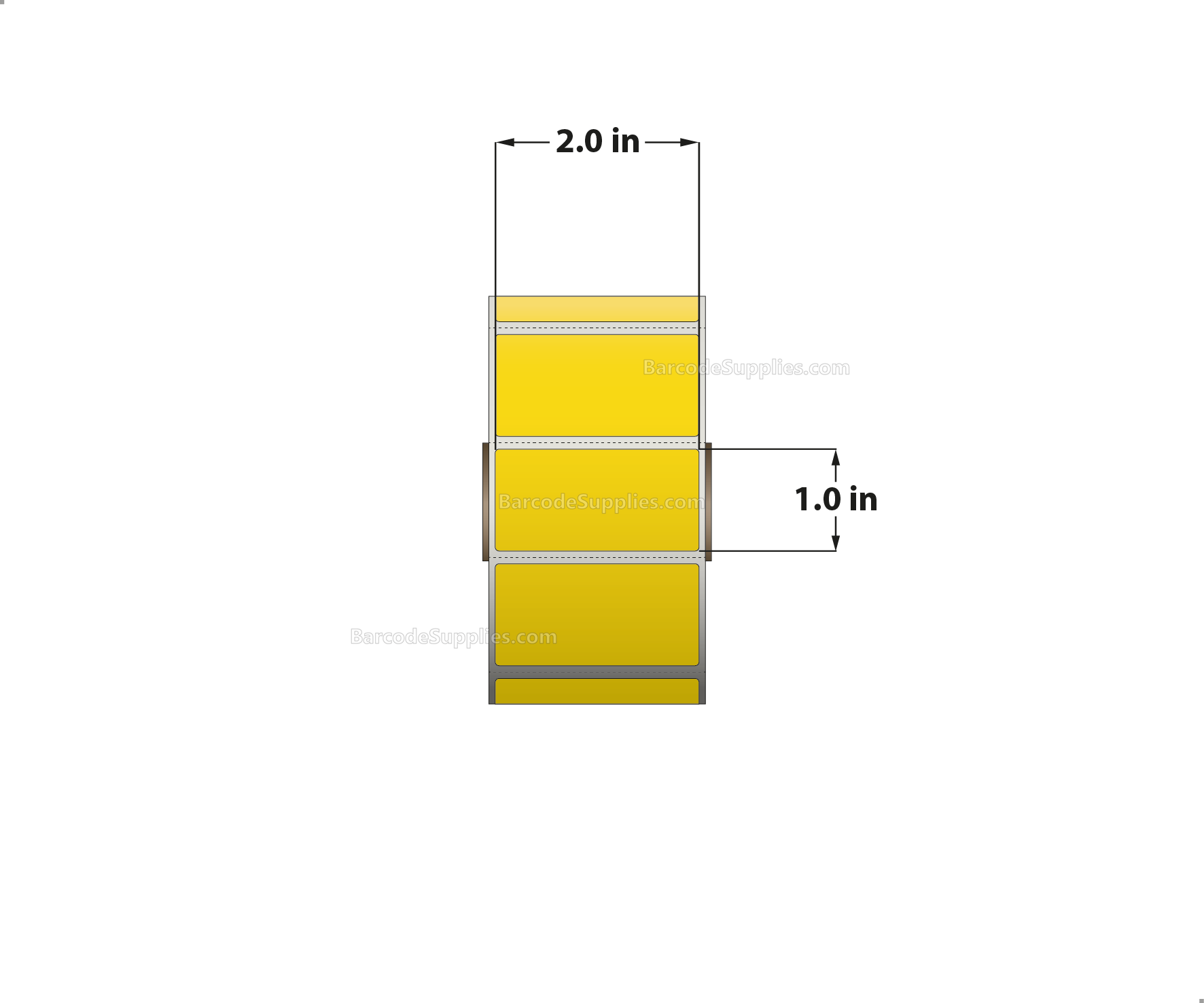 2 x 1 Direct Thermal Yellow Labels With Acrylic Adhesive - Perforated - 1375 Labels Per Roll - Carton Of 12 Rolls - 16500 Labels Total - MPN: RD-2-1-1375-YL