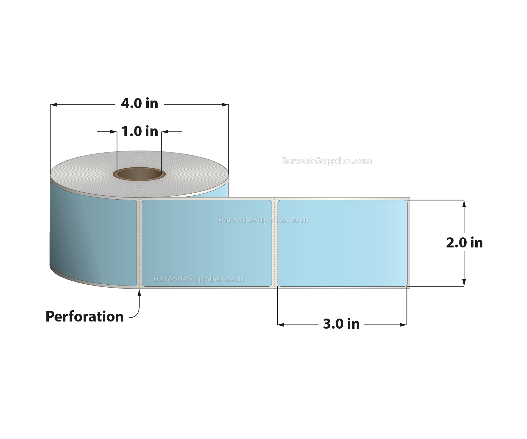 2 x 3 Direct Thermal Blue Labels With Acrylic Adhesive - Perforated - 500 Labels Per Roll - Carton Of 12 Rolls - 6000 Labels Total - MPN: RD-2-3-500-BL