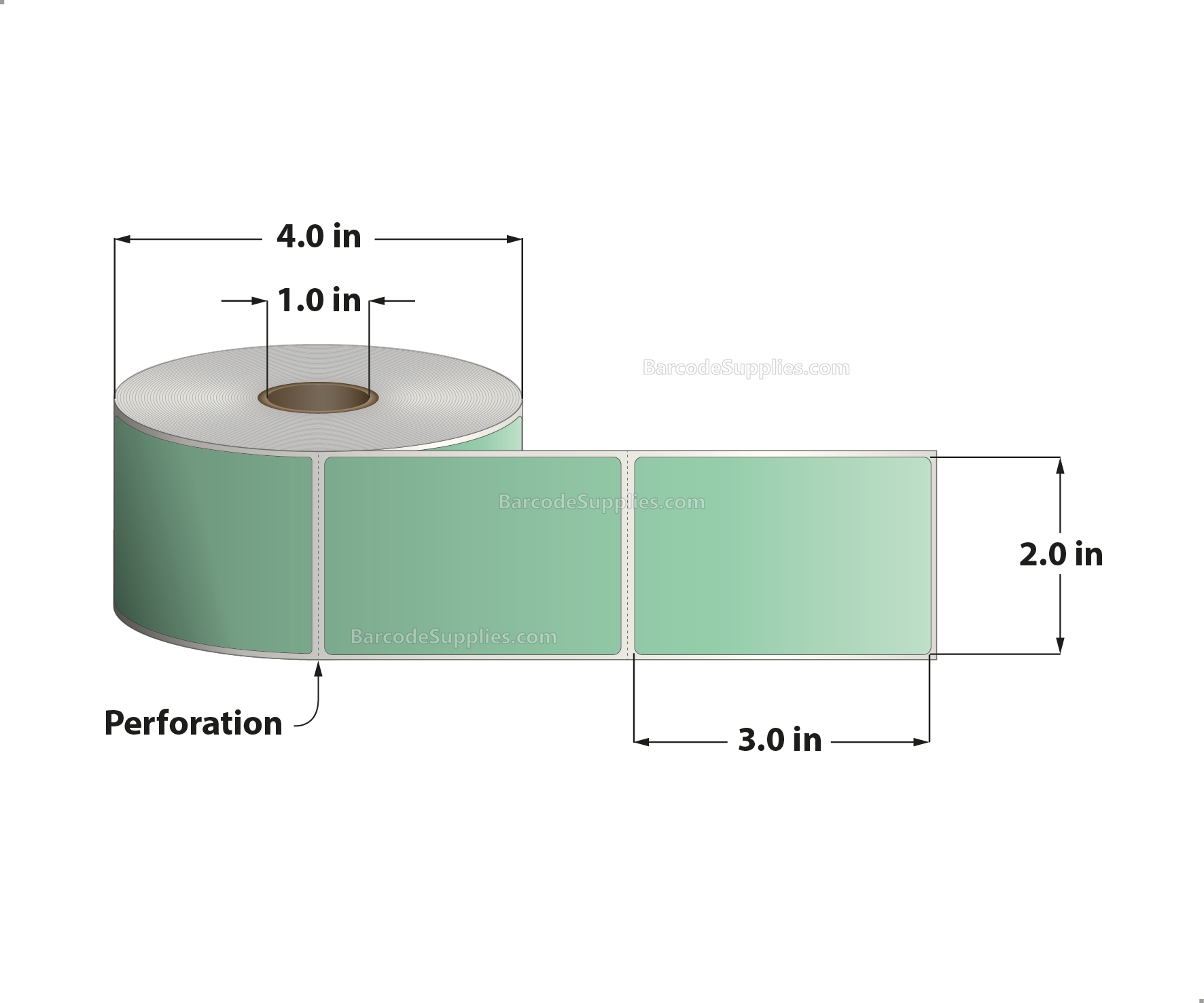 2 x 3 Direct Thermal Green Labels With Acrylic Adhesive - Perforated - 500 Labels Per Roll - Carton Of 12 Rolls - 6000 Labels Total - MPN: RD-2-3-500-GR