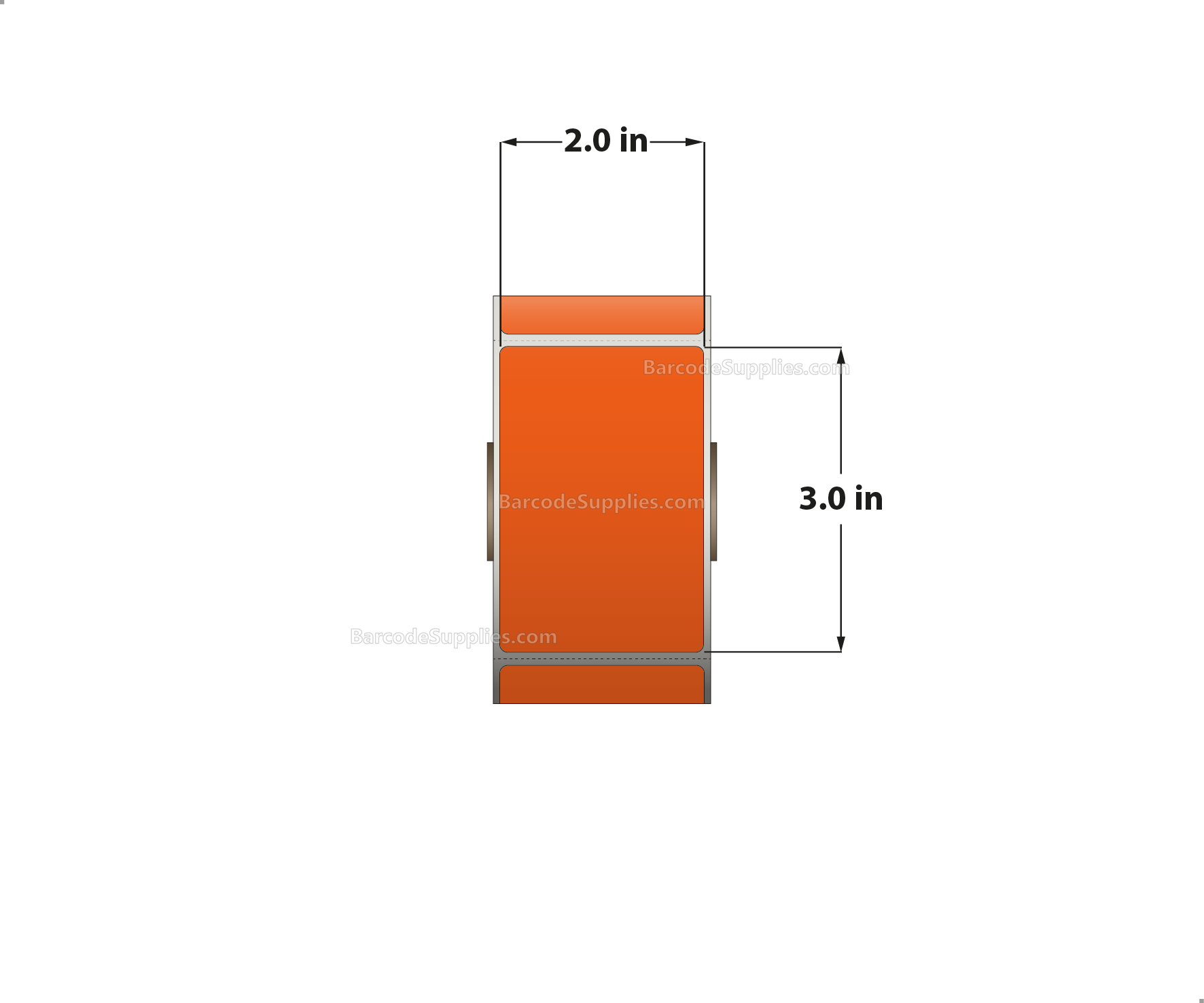 2 x 3 Thermal Transfer 1495 Orange Labels With Permanent Adhesive - Perforated - 500 Labels Per Roll - Carton Of 12 Rolls - 6000 Labels Total - MPN: RFC-2-3-500-OR