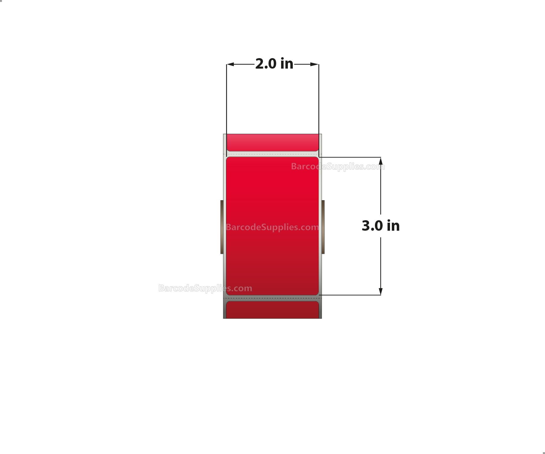 2 x 3 Direct Thermal Red Labels With Acrylic Adhesive - Perforated - 500 Labels Per Roll - Carton Of 12 Rolls - 6000 Labels Total - MPN: RD-2-3-500-RD