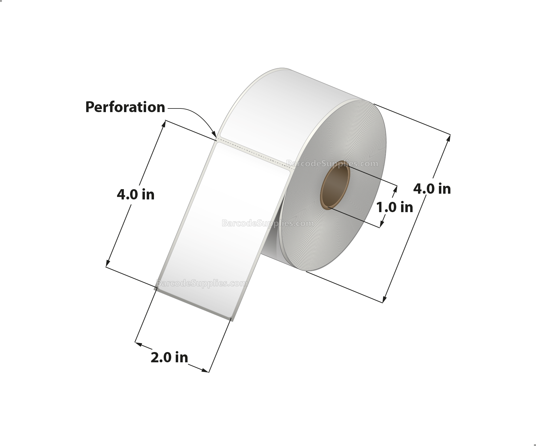 2 x 4 Direct Thermal White Labels With Acrylic Adhesive - Perforated - 380 Labels Per Roll - Carton Of 12 Rolls - 4560 Labels Total - MPN: RD-2-4-380-1