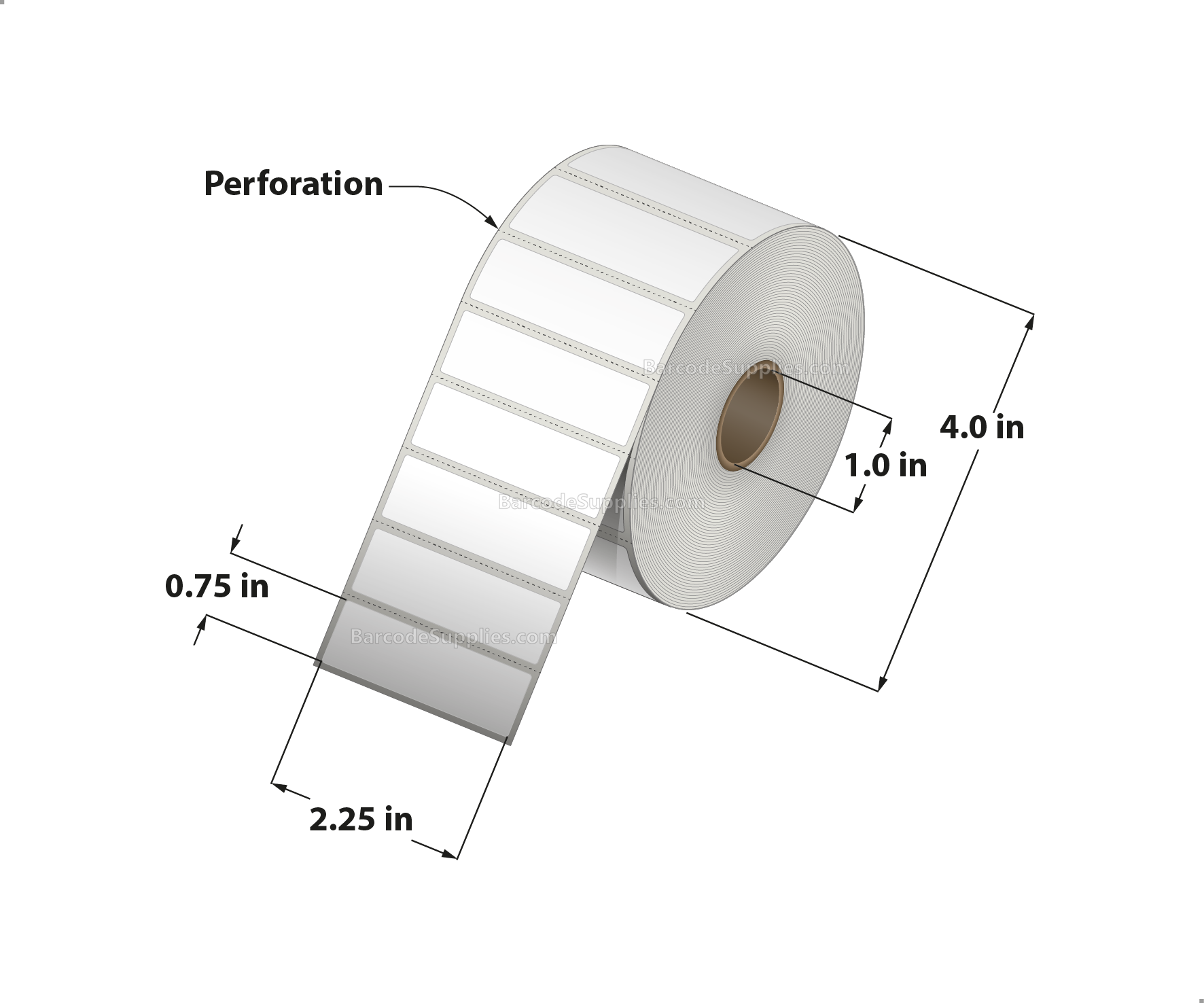 2.25 x 0.75 Thermal Transfer White Labels With Permanent Acrylic Adhesive - Perforated - 1780 Labels Per Roll - Carton Of 4 Rolls - 7120 Labels Total - MPN: TH22575-14PTT