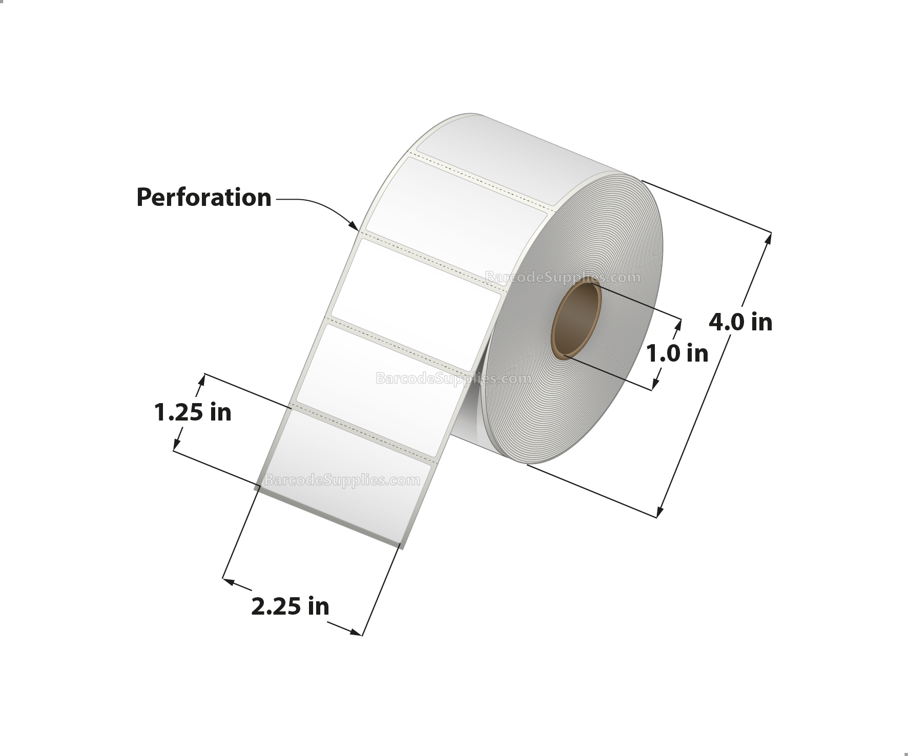 2.25 x 1.25 Direct Thermal White Labels With Permanent Acrylic Adhesive - Perforated - 1135 Labels Per Roll - Carton Of 4 Rolls - 4540 Labels Total - MPN: DT225125-14PDT