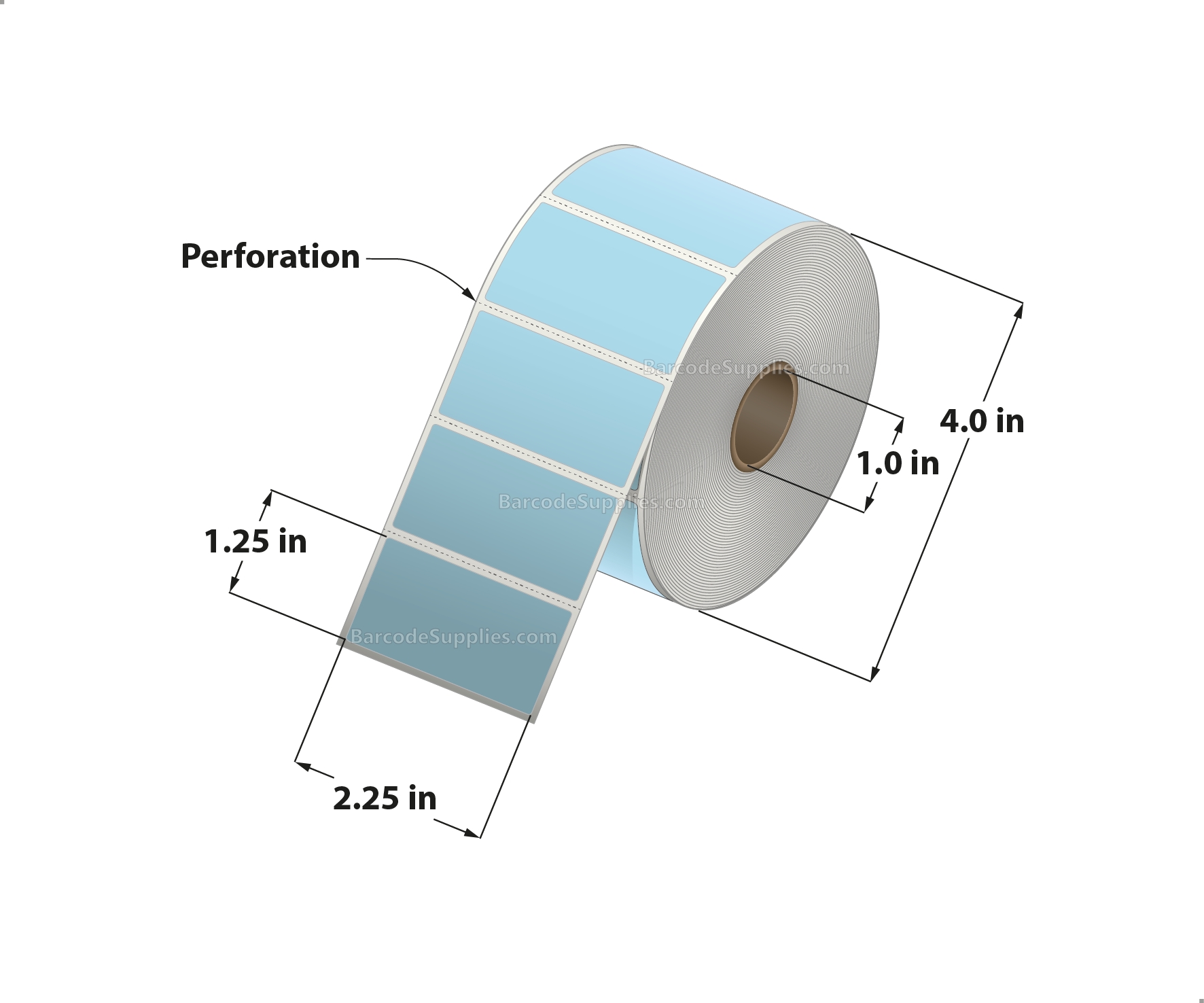 2.25 x 1.25 Direct Thermal Blue Labels With Acrylic Adhesive - Perforated - 1135 Labels Per Roll - Carton Of 12 Rolls - 13620 Labels Total - MPN: RD-225-125-1135-BL